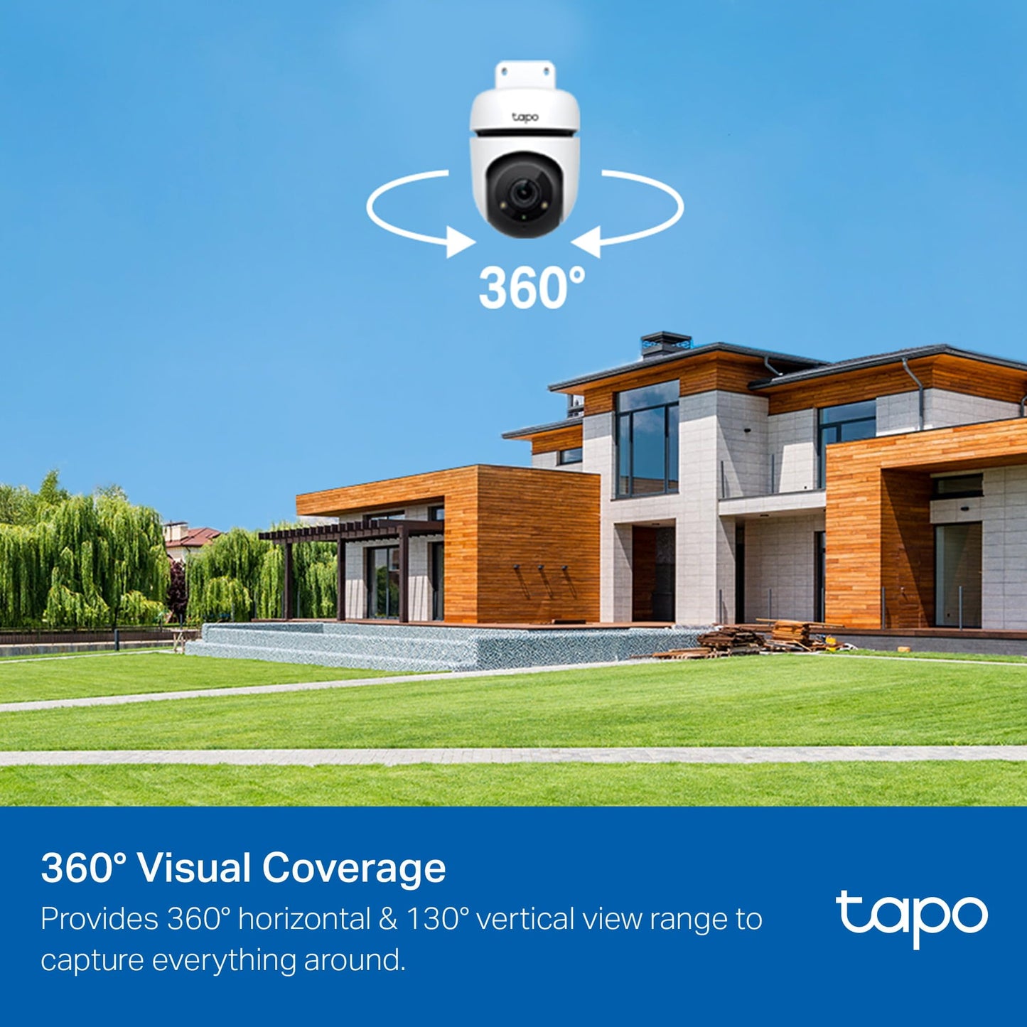 Tapo 1080P Outdoor Wired Pan/Tilt Security Wi-Fi Camera, 360° View, Motion Tracking, Works with Alexa & Google Home, Night Vision, Free AI Detection