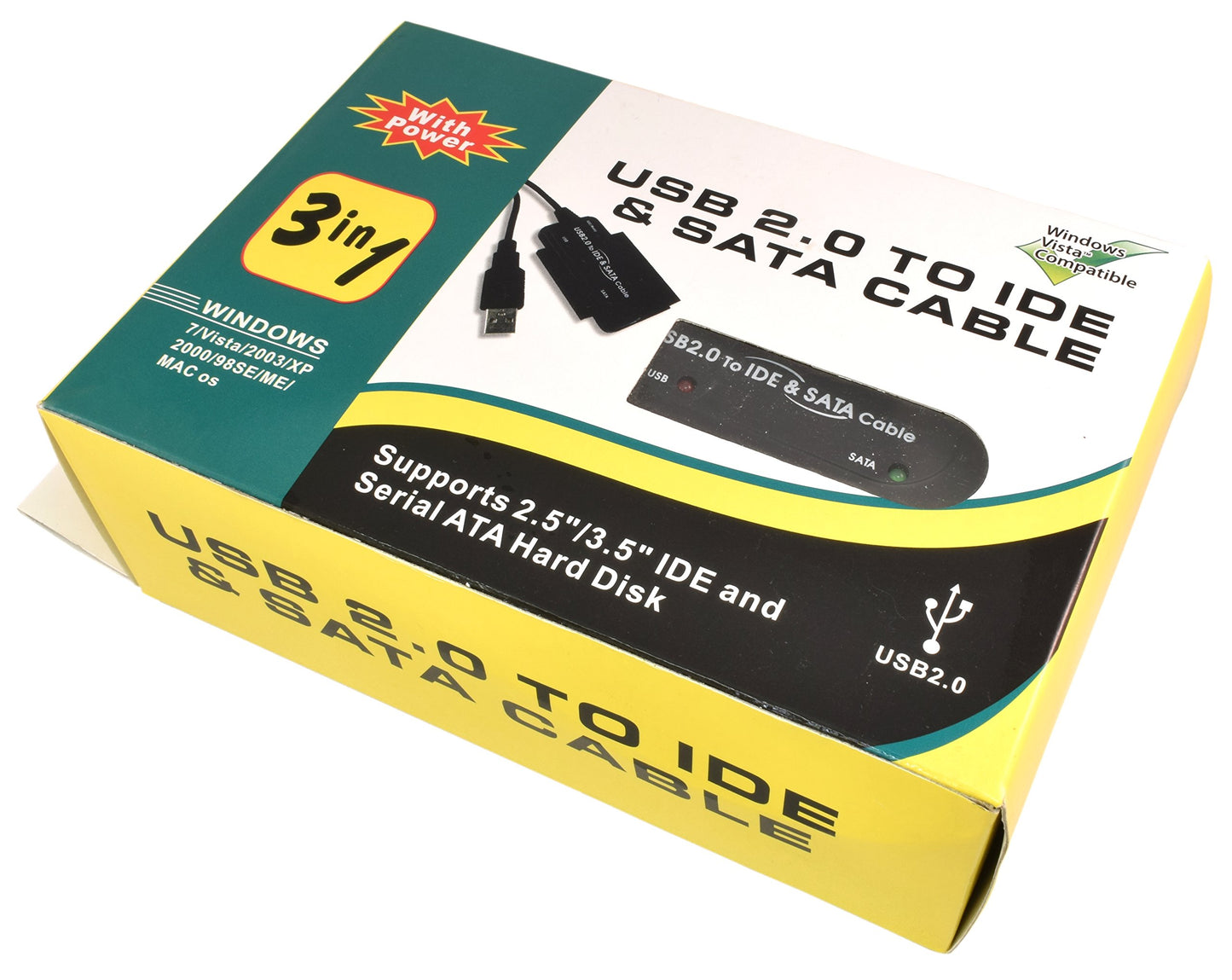 PTC Black USB 2.0 to IDE and SATA Adapter Cable with Power