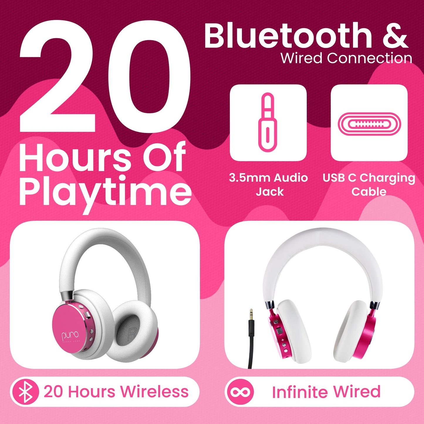 Puro Sound Labs Kids Wireless Headphones - Volume-Limiting 85dB, Built-In Mic, Studio-Grade Sound, 20-Hour Battery Life, Comfortable Fit & Easy…