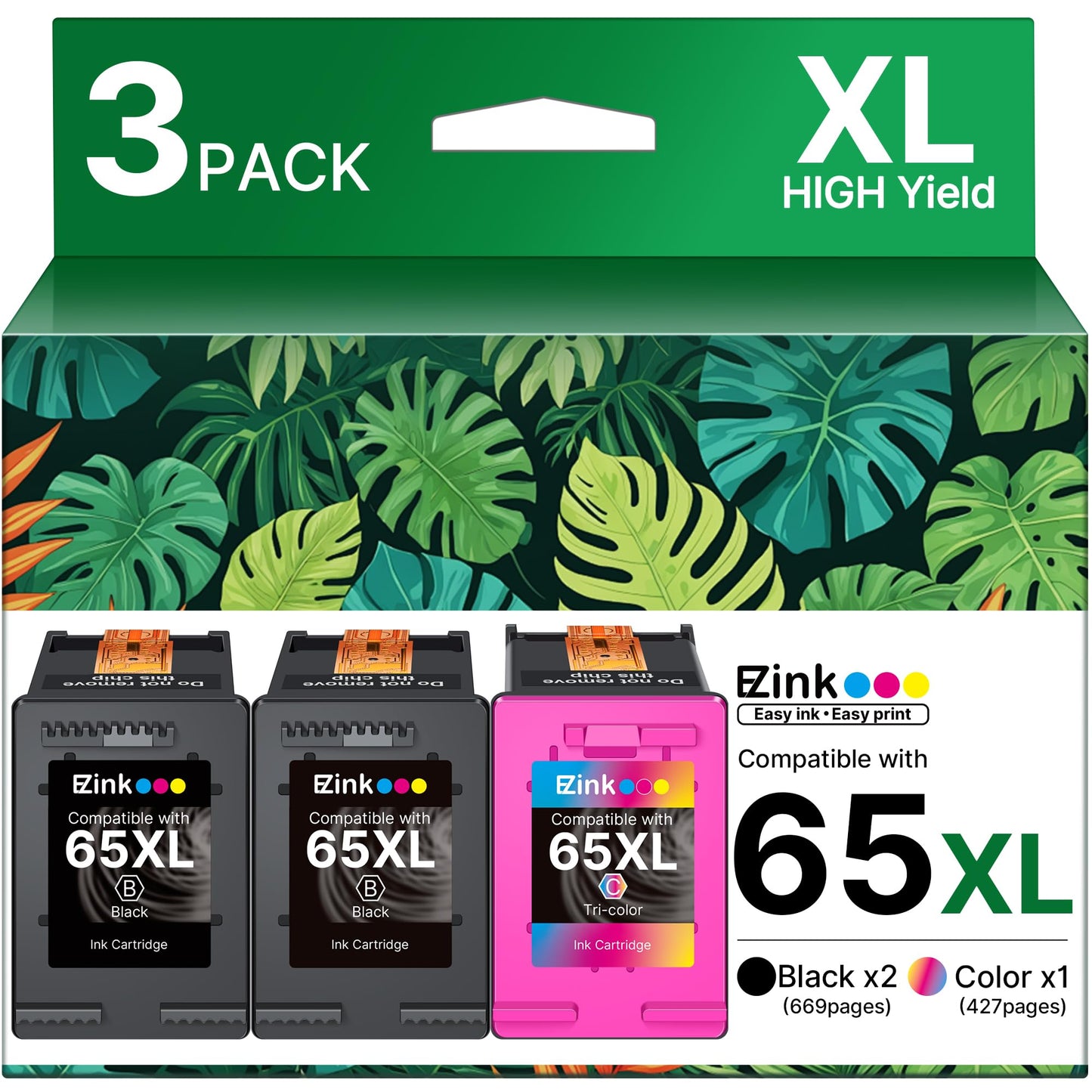65XL 65 Ink Cartridges Black/Color Combo Pack Replacement for HP 65 65XL Ink Cartridges Work for HP DeskJet 3755 3772 3752 3700 3722 2600 2622 Envy