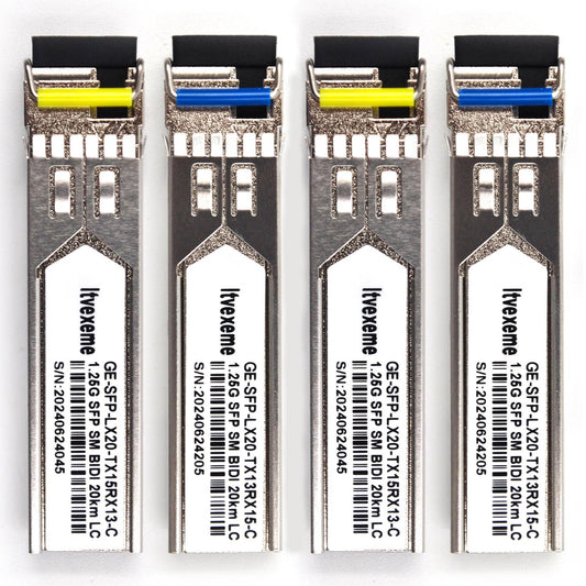 2 Pairs 1.25G BIDI SFP Network Transceiver Module, 1.25 Gigabit Single Mode, LX SM 1310nm 1550nm 20km, Single Fiber Interface for Router, Network
