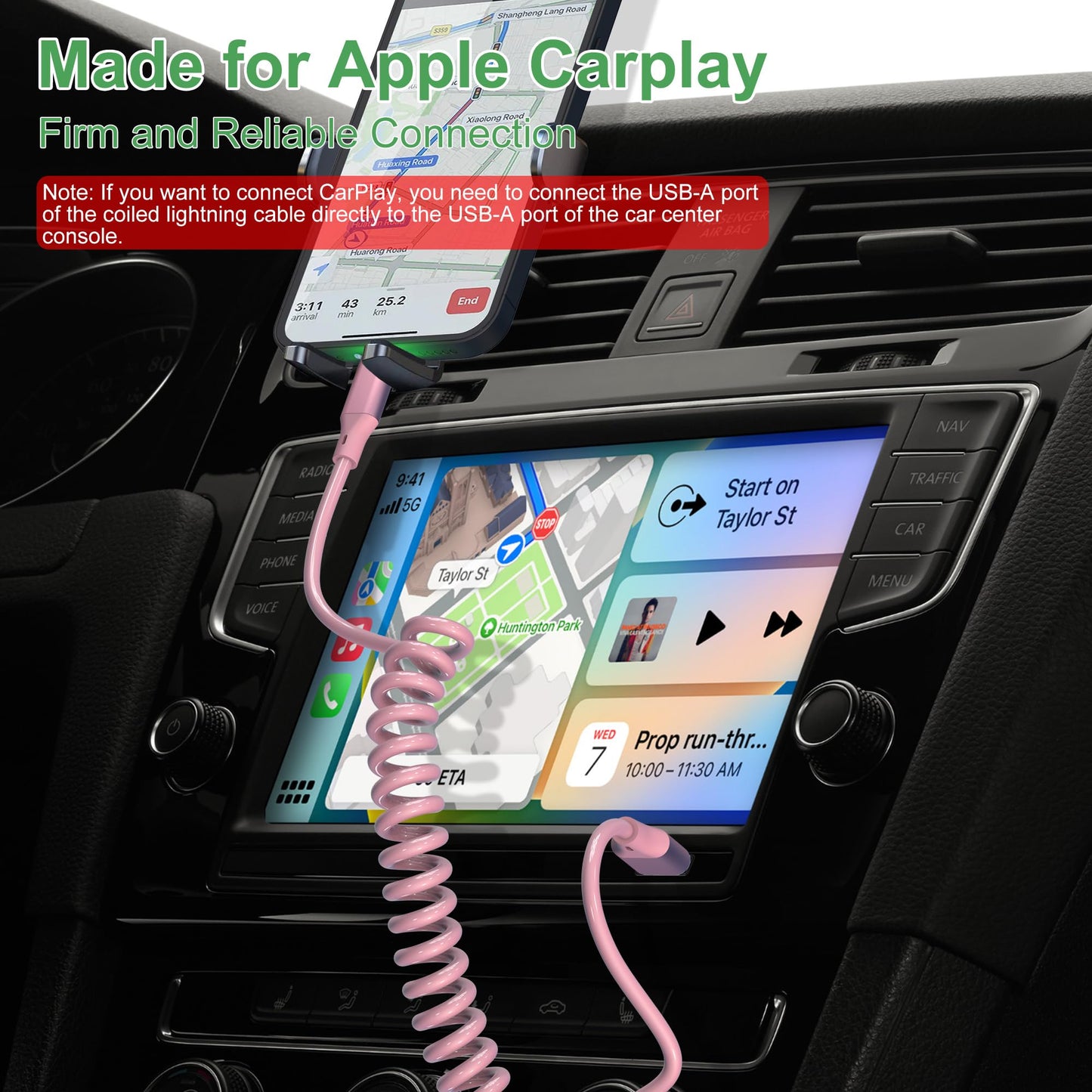 Coiled Lightning Cable Apple Carplay Cord [Apple MFi Certified] Short iPhone Car Charger Cable With Data Sync, Retractable Charger Cord…