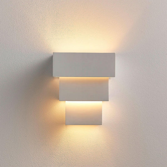 Lucande White Wall Sconce, Paintable Plaster Wall Light Fixture with 3 Tier Waterfall Design, Indoor Hardwired Wall Lamp for Living Room Decor Hallway