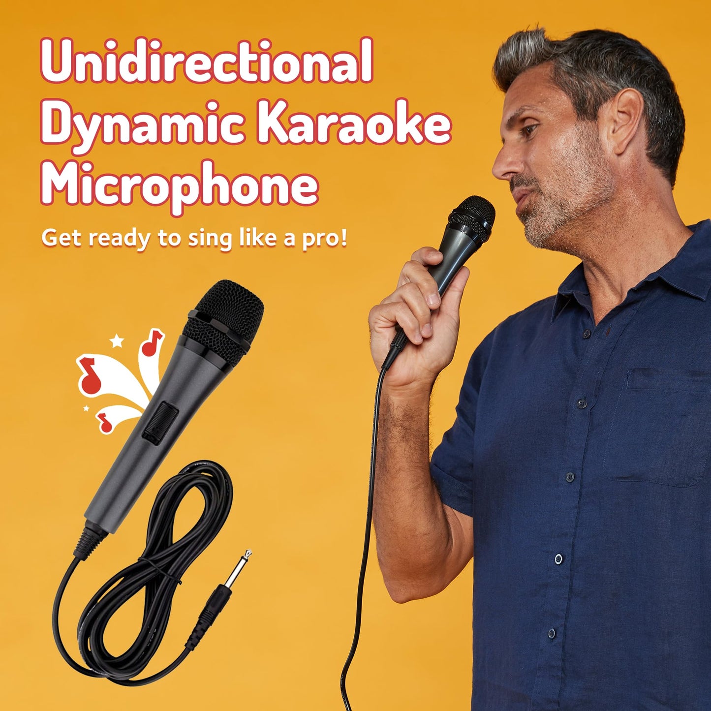 Singing Machine Wired Microphone for Karaoke, (Black) - Unidirectional Dynamic Vocal Microphone - Plug-in Microphone for Karaoke Machine, AMP, &