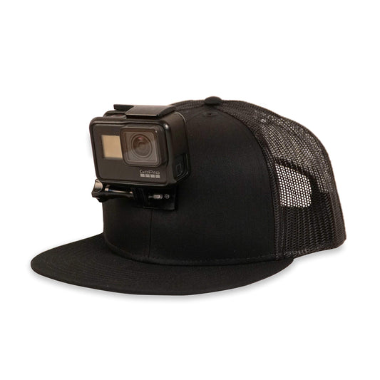 ActionHat® Black Flat Bill - Patented Floating Hat Mount Compatible for GoPro Hero 9/8/7/6/5/4/3 Action Camera