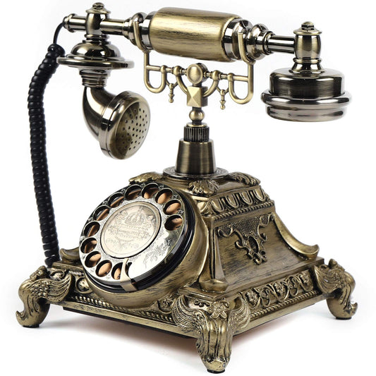 CNCEST Retro Vintage Telephone, Resin Imitation Copper Vintage Style Rotary Retro European Antique Handset Rotary Dial Phone Home and Office Telephone