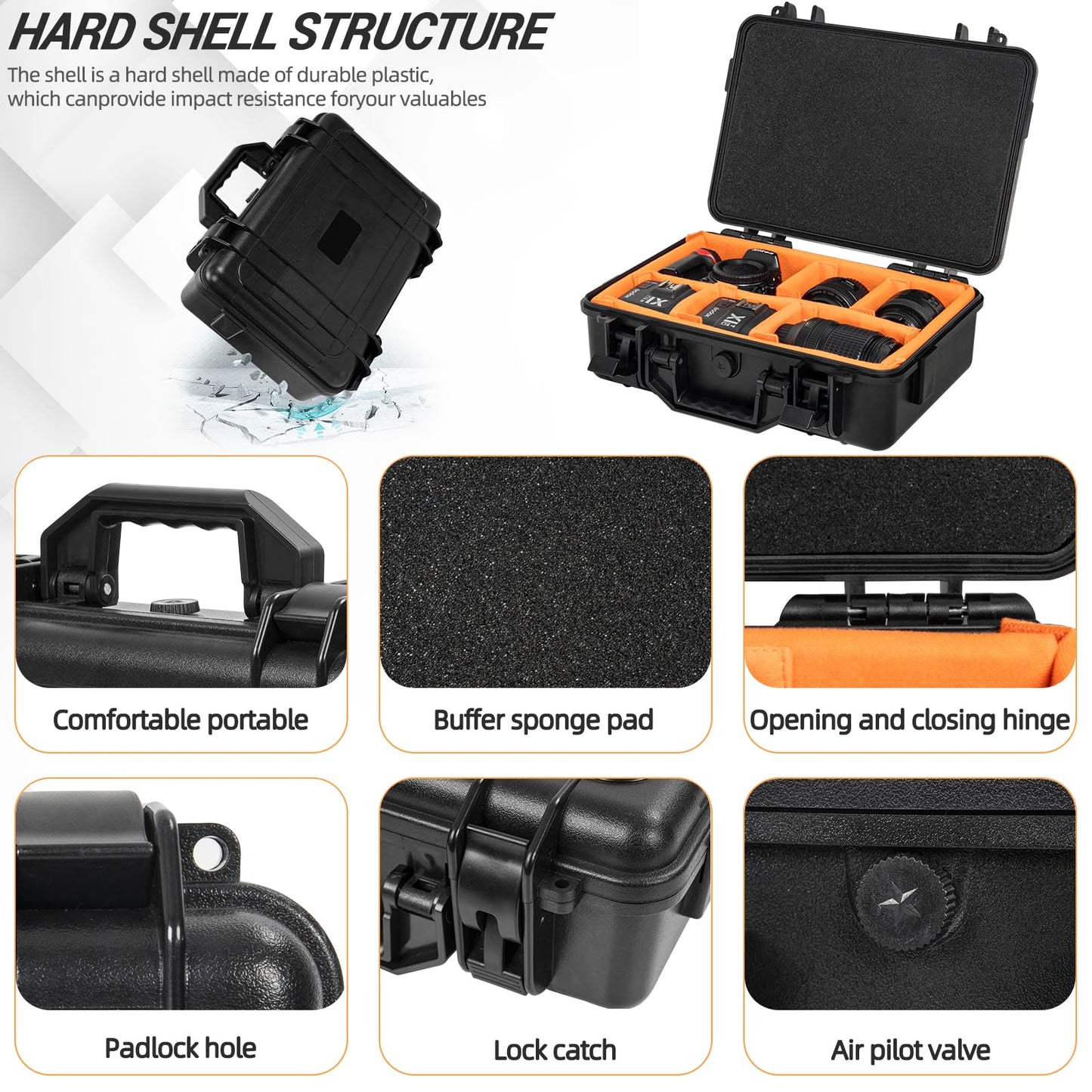 GYXZ Protective Camera Case 11.8 X 7.5 X 4.3 Inch Shockproof Water-resistant with Adjustable Dividers (Can hold cameras, pistols, gear, equipment)