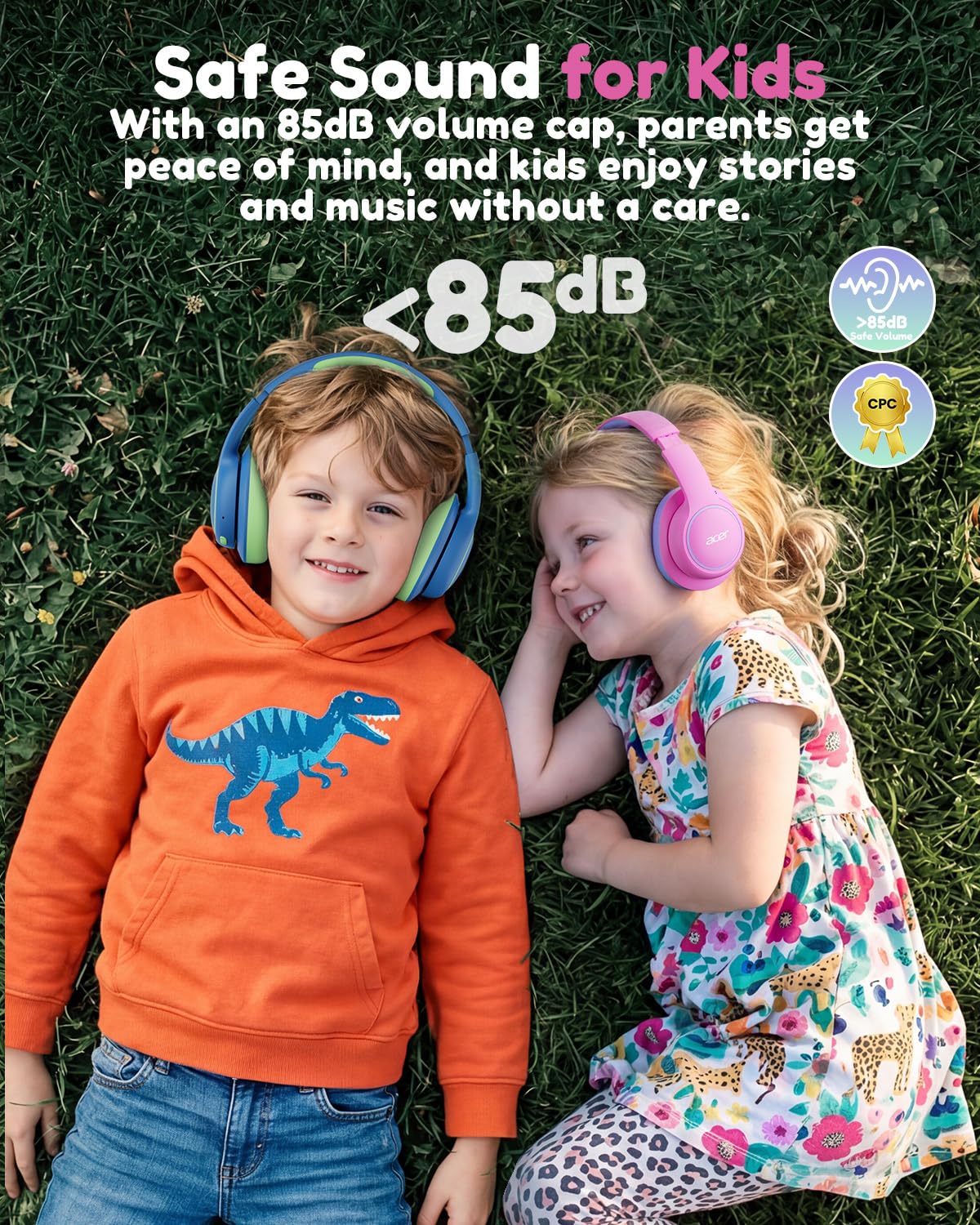 Acer OHR702 Kids Bluetooth Headphones for School with Built-in Mic,Over-Ear