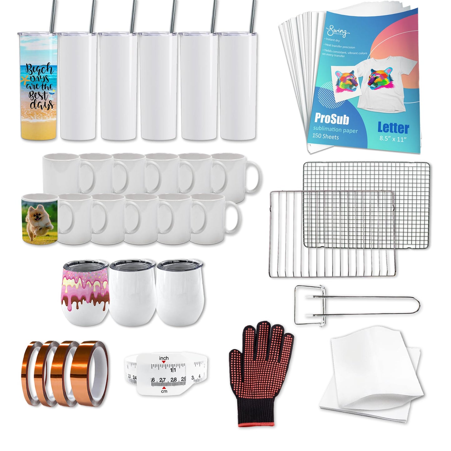Brother SP-1 Sublimation Printer Bundle with Sublimation Oven, Full Ink Set, 160 Sublimation Transfer Sheets, Blanks, Tape and More