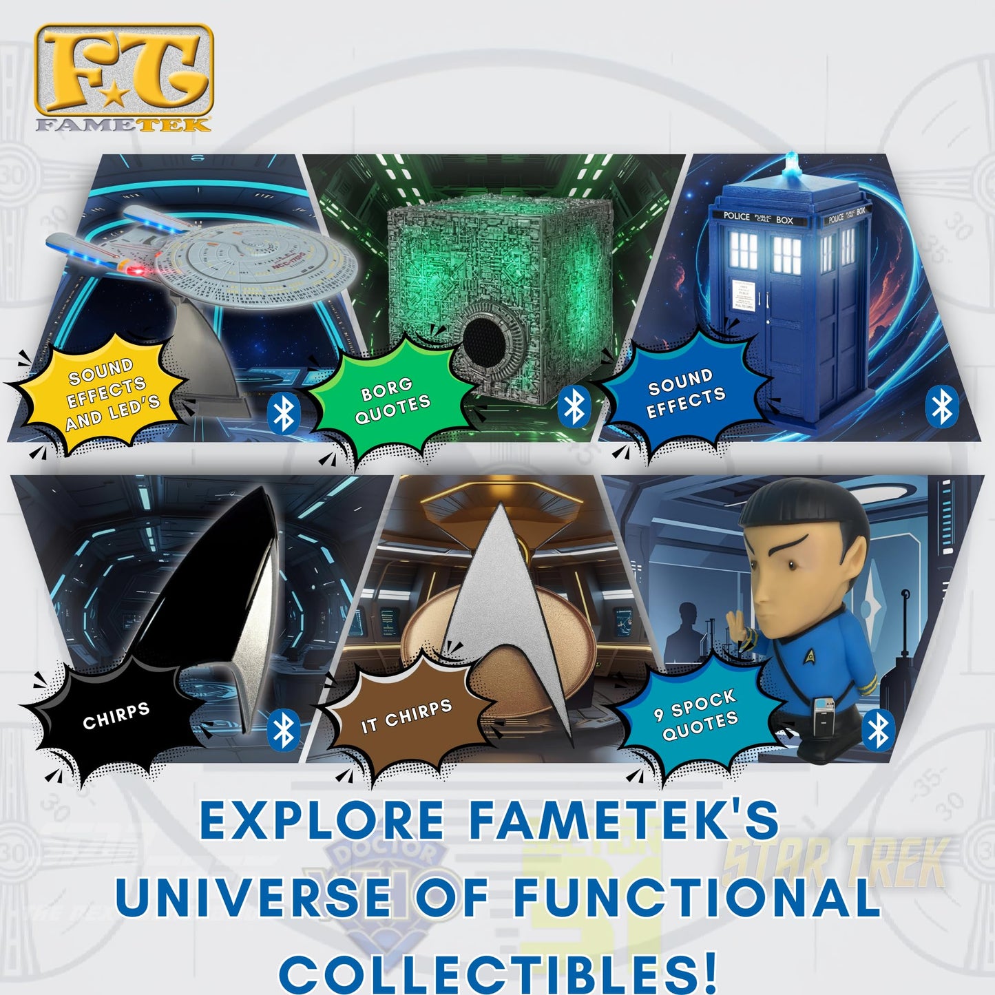 FAMETEK Doctor Who Tardis Bluetooth Speaker. Plays Music, Lights Up, Detailed Tardis Sounds Effects | Best Doctor Who Gifts. Doctor Who Collectibles