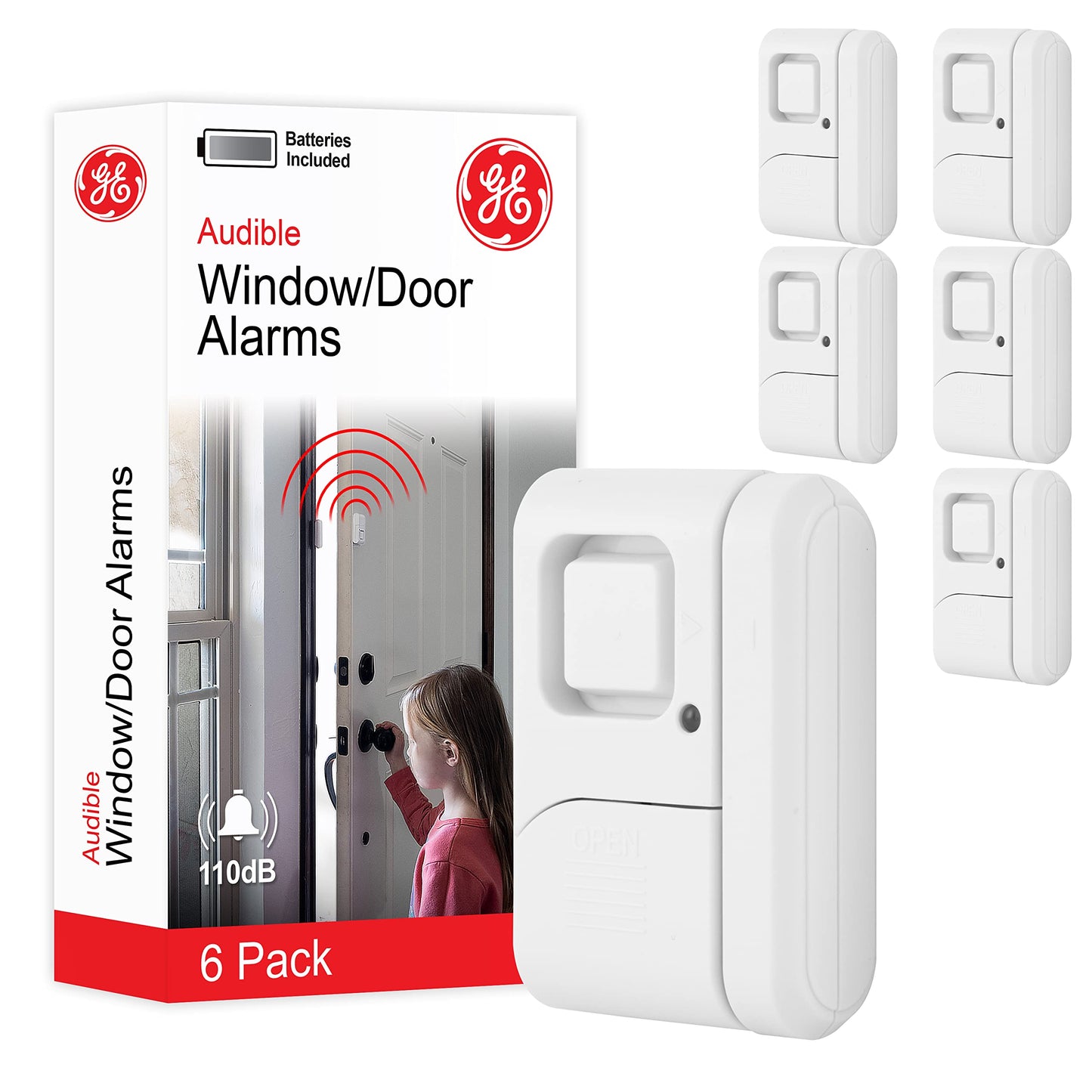 GE Personal Security Window and Door Alarm, 6 Pack, DIY Protection, Burglar Alert, Wireless Chime/Alarm, Easy Installation, Home Security, Ideal