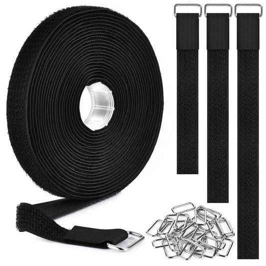 Nettbe 0.75"x19.7ft Hook and Loop Straps with 30 Buckles Adjustable Cut-to-Length Cable Ties - Reusable Nylon Fastening Tape Cable Straps for Storage