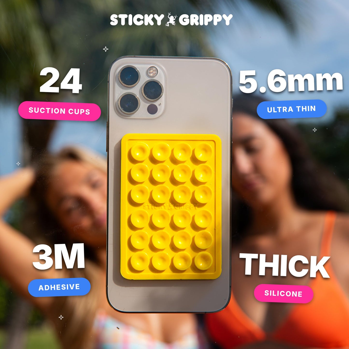 StickyGrippy Suction Phone Case Mount, Sillicon Adhesive Phone Accessory for iPhone and Android, Hands-Free Fidget Toy Mirror Shower Phone Holder