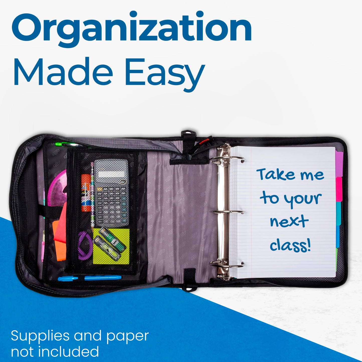 Case-it The Mighty Zip Tab Zipper Binder - 3 Inch O-Rings - 5 Color Tab Expanding File Folder - Multiple Pockets - 600 Sheet Capacity - Comes