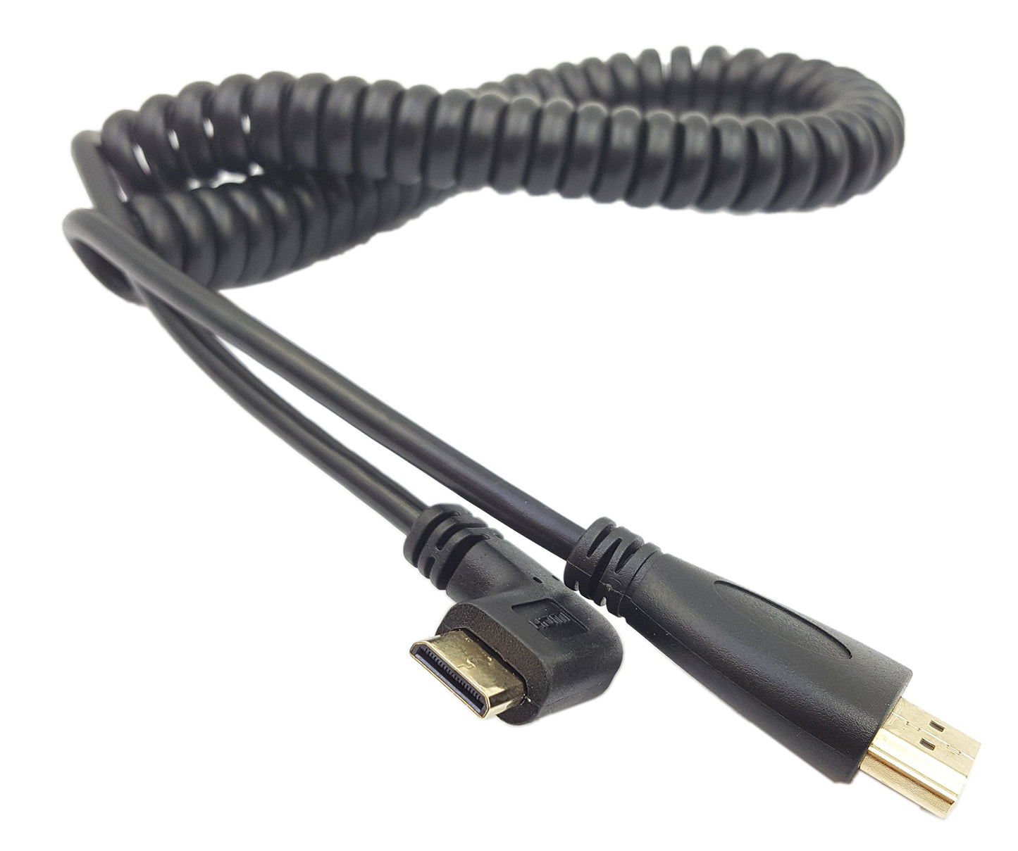 SinLoon Angle 90 Degree Right Mini HDMI to HDMI, Right Angled Mini-HDMI Male to HD MI Male Gold Plated Converter Adapter Coiled Spiral Cable,Support