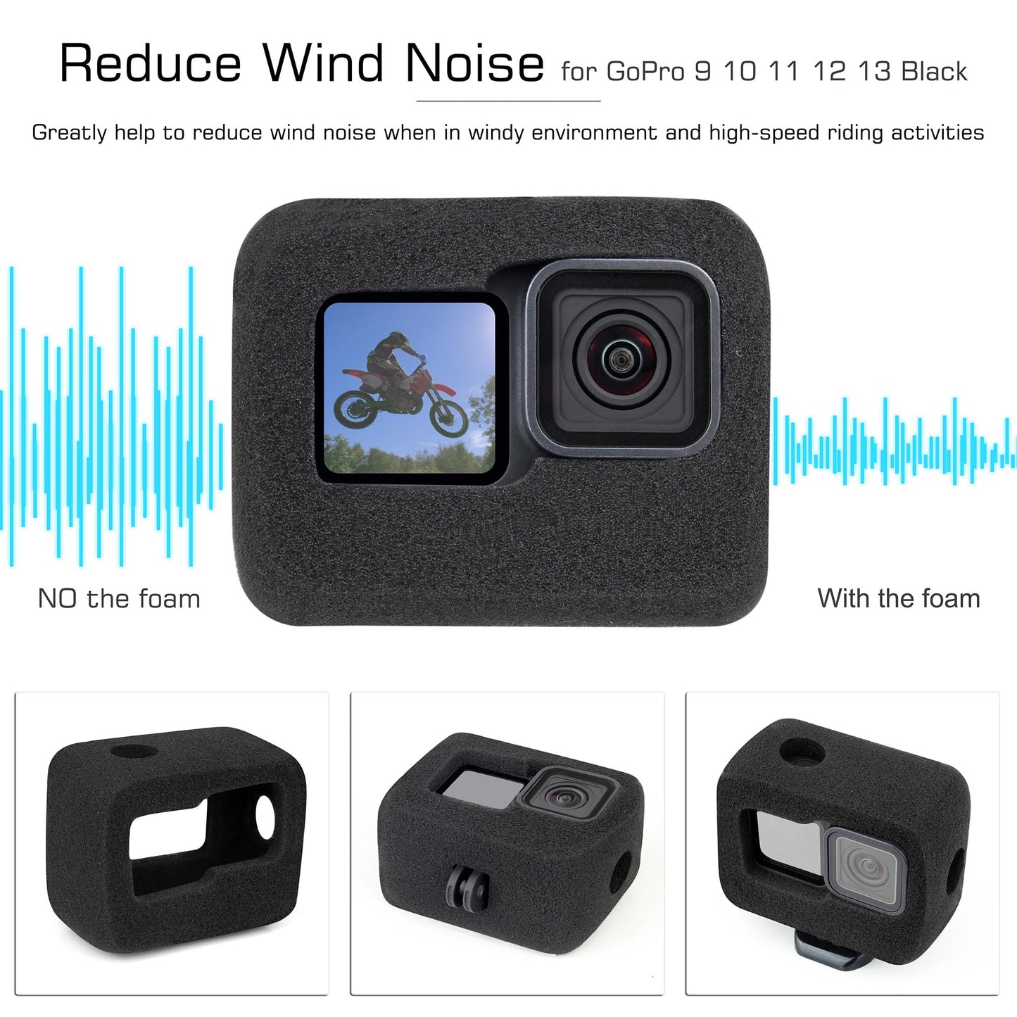 GEPULY Motorcycle Helmet Chin Mount for Action Cameras with Windslayer Foam Compatible with Gopro Hero 13 12 11 10 9 Black, Helmet Adhesive Kit Reduce