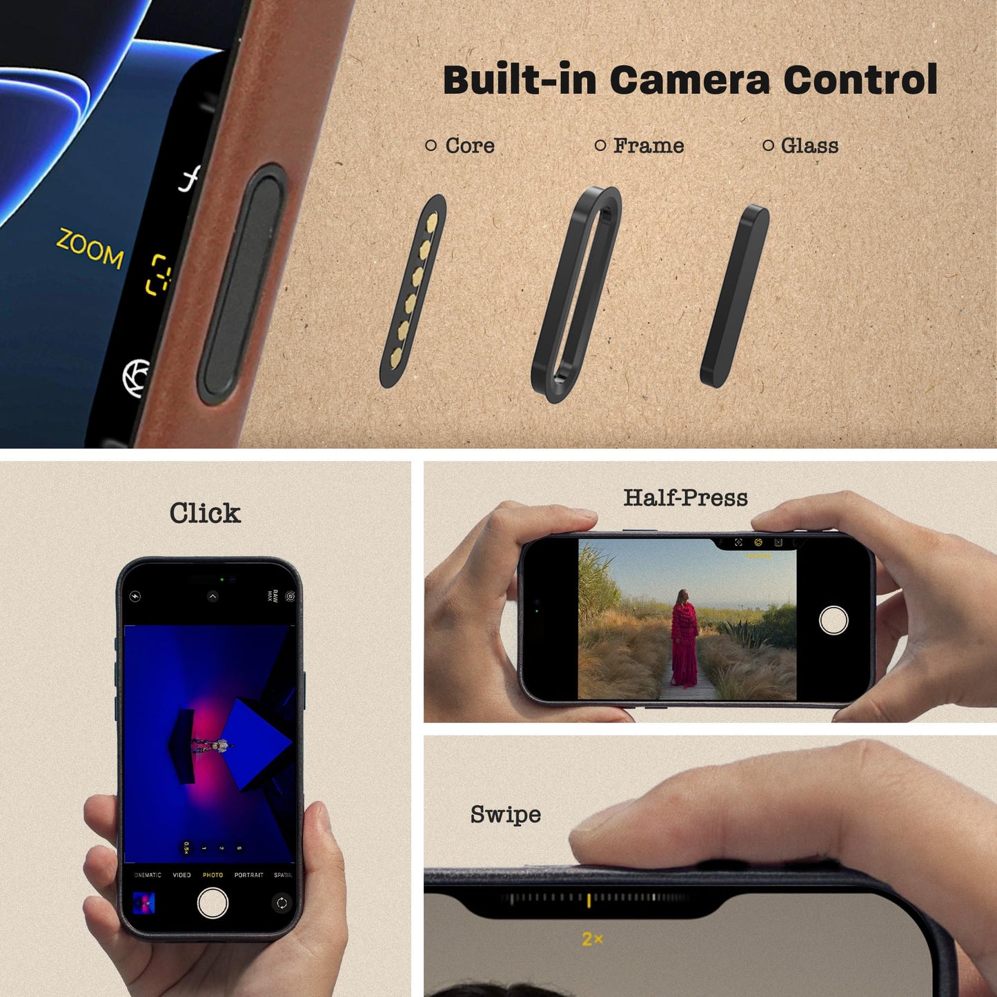 Le Pelle - Handcrafted Premium Italian Leather Case for iPhone 16 Pro - [Built-in Camera Control] - Compatible with Magsafe - Two-Tone Effect