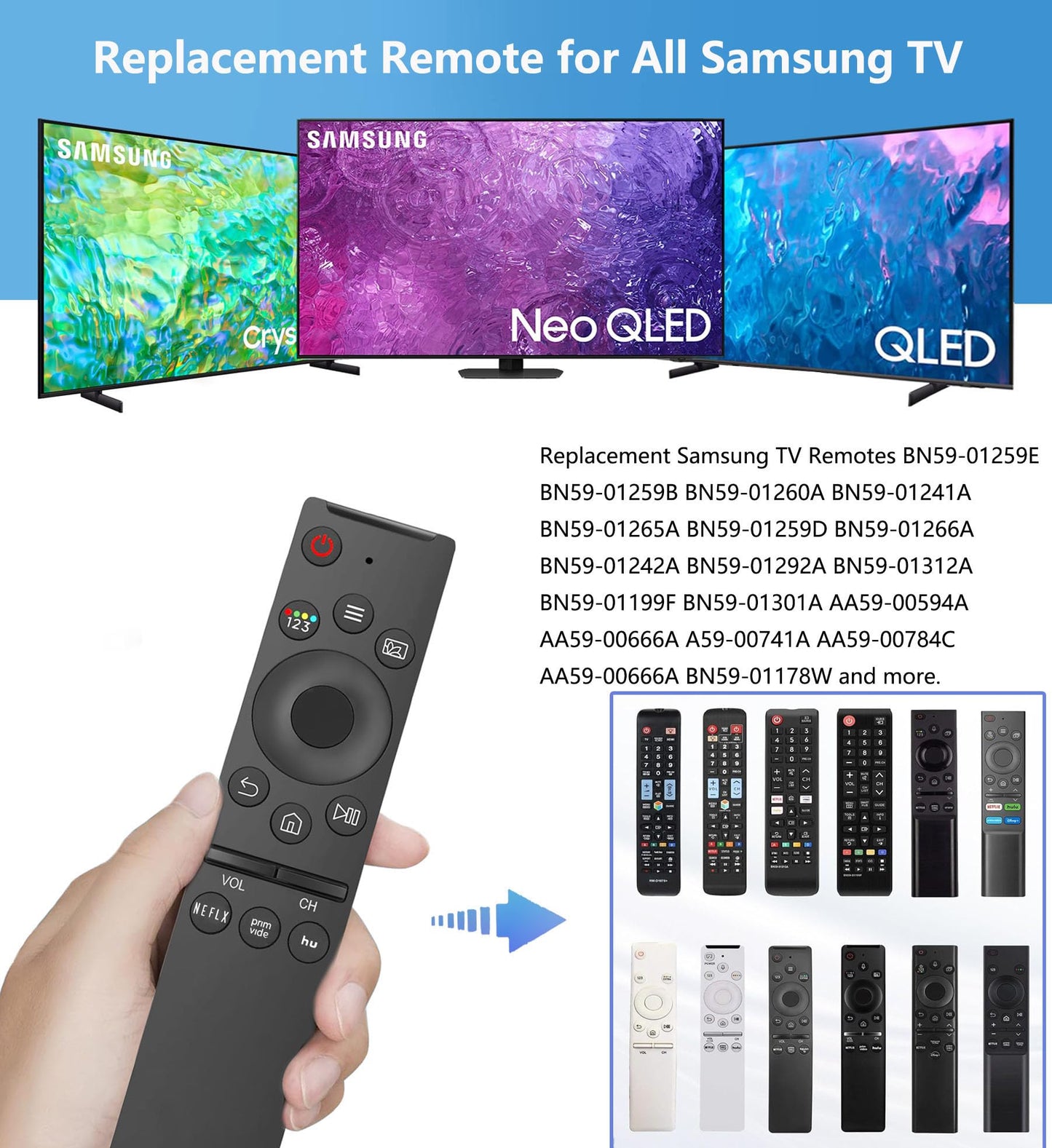 (Pack of 2) Replacement Remote Control for Samsung TV, Compatible for All Samsung TV LED QLED UHD SUHD HDR LCD Frame Curved Solar HDTV 4K 8K 3D Smart