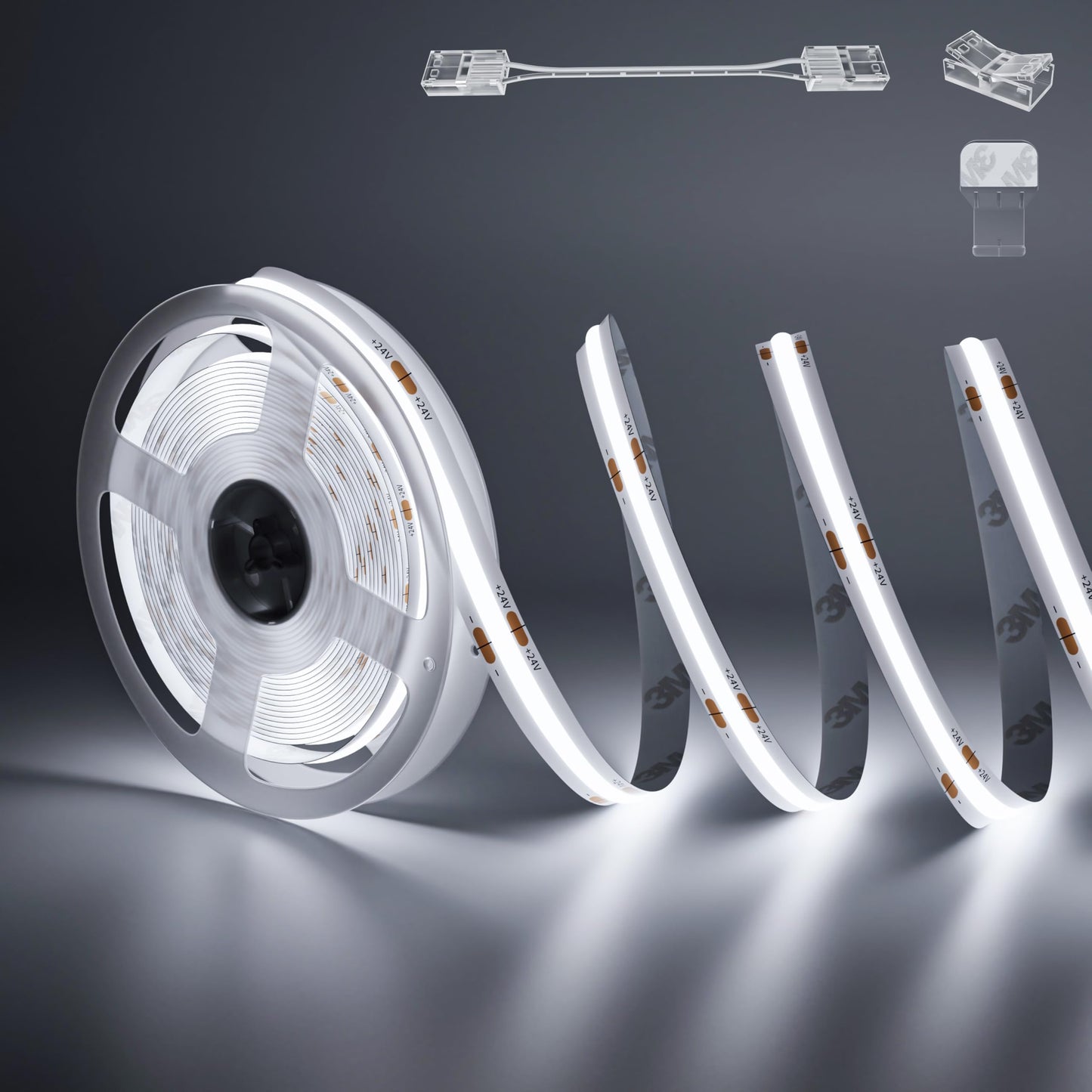 PAUTIX COB LED Strip Light 32.8ft/10m 5040LEDs White 6000K,High Lumen Flexible CRI93+ LED Tape Super Bright DC24V,for Cabinet Home DIY Lighting