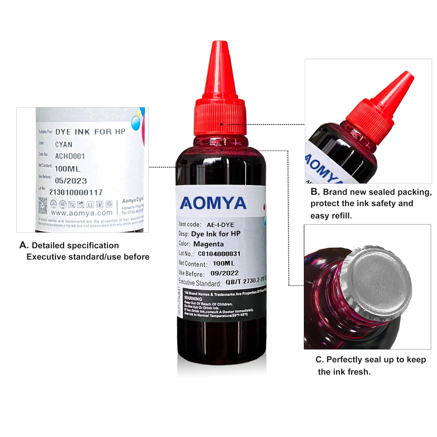 Aomya Compatible Ink Refill Kit for HP 61 60 62 63 950 951 564 920 901 Inkjet Printer Cartridges Refillable Cartridge CIS CISS System (5x100ml 2