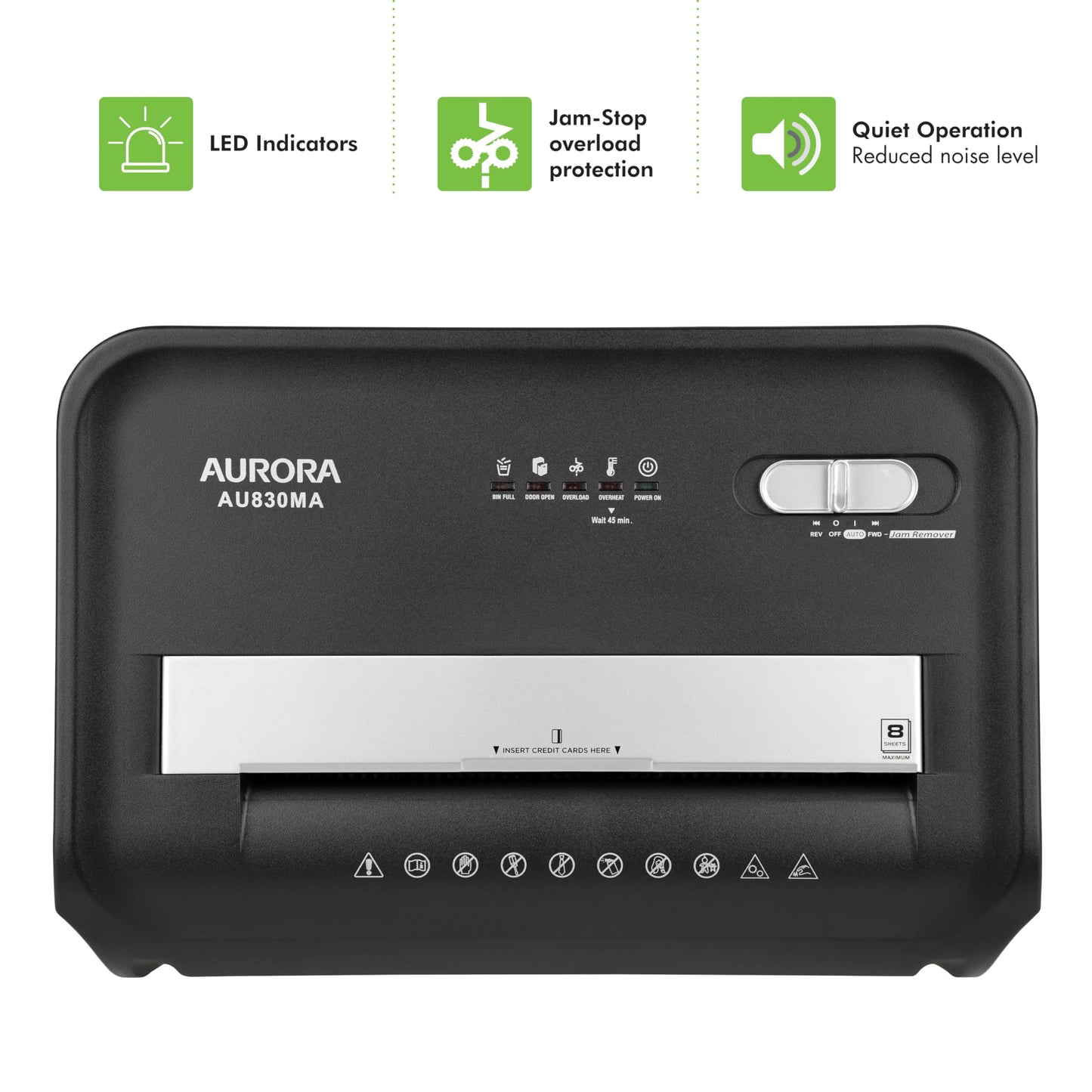 Aurora AU830MA High-Security 8-Sheet Micro-Cut Paper and Credit Card Shredder/ 20 Minutes/Security Level P-5