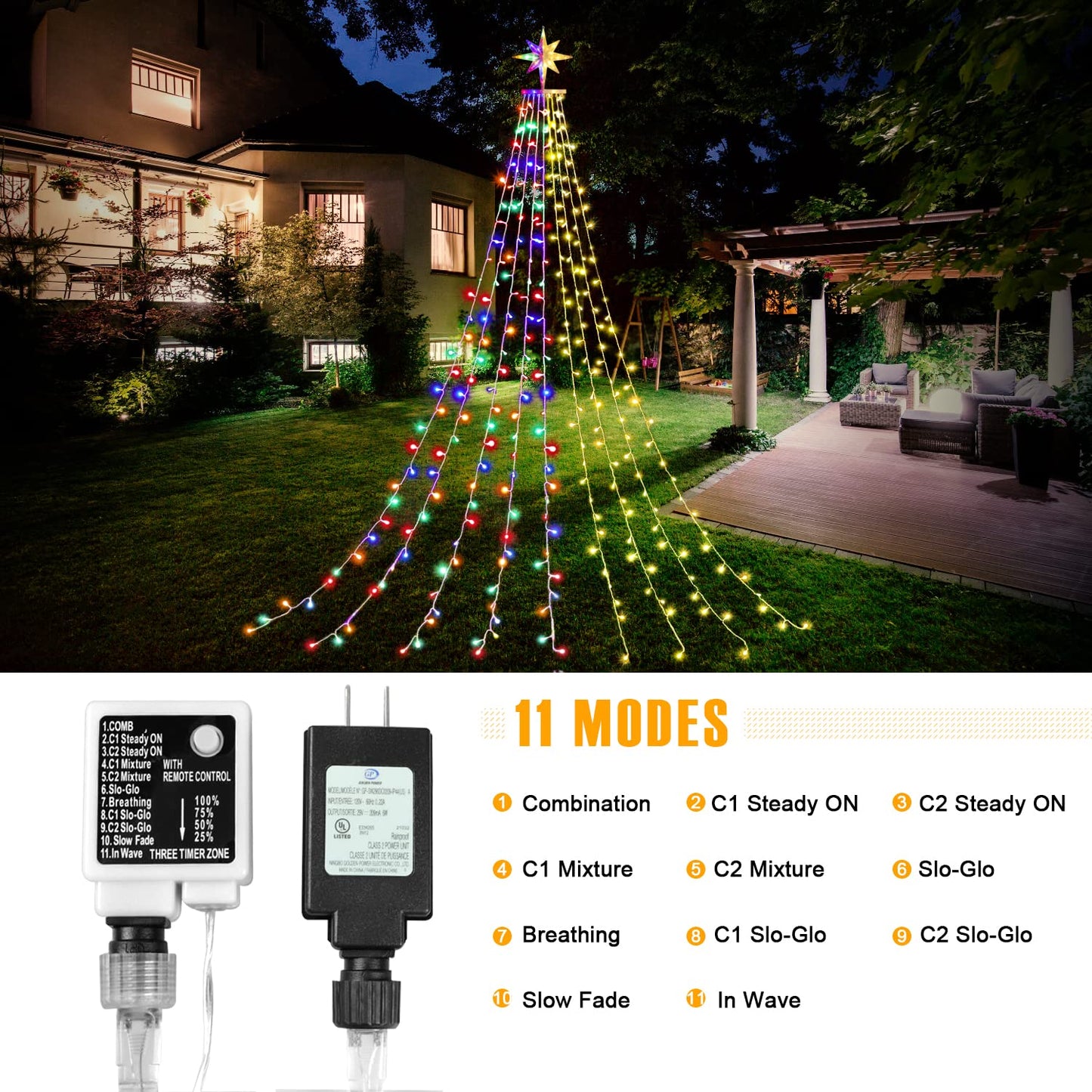 Qulist Christmas Decorations, Outdoor Christmas Lights, 320 LED Outdoor Christmas Tree String Lights with 12" Star Toppers [8 Modes& Waterproof]