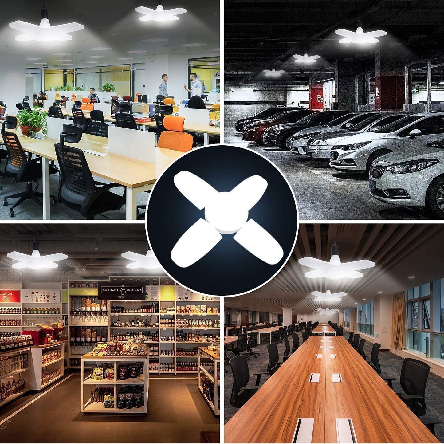 60W E27 E26 LED Bulb 120V Foldable Angle Adjustable Cold White 6500K No Flicker Superbright Lamp for Warehouse Garage Shopping Mall Lighting