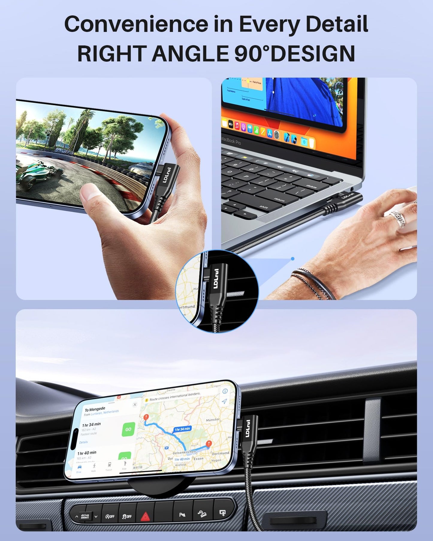 40Gbps USB 4 High Speed Data Transfer Cable[2FT], Right Angle USB C for Thunderbolt 4 Cable, USB C Monitor Cord 8K/4K UHD Display, 240W Fast Charging
