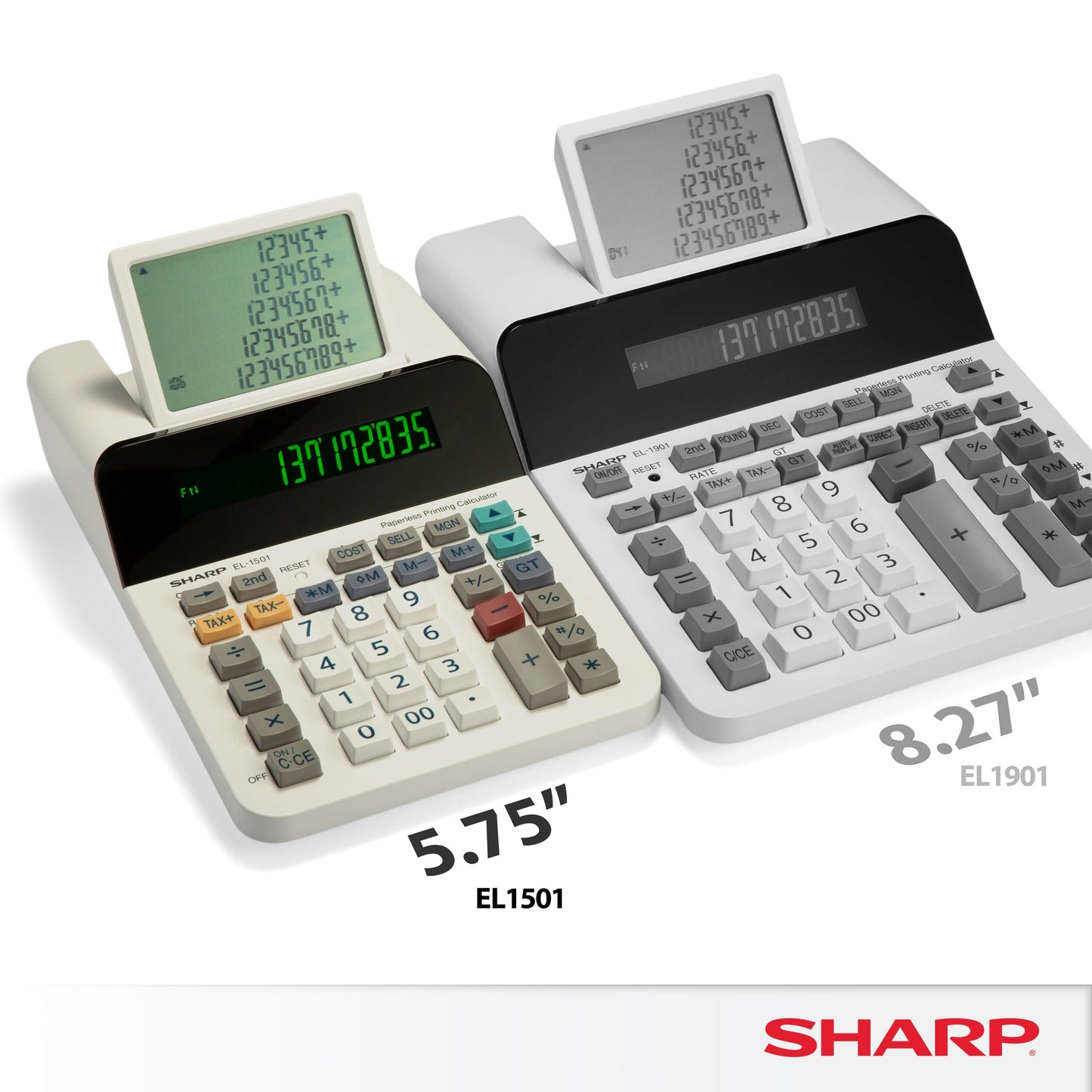 Sharp El-1501 Compact Cordless Paperless Large 12-Digit Display Desktop Printing Calculator That Utilizes Printing Calculator Logic