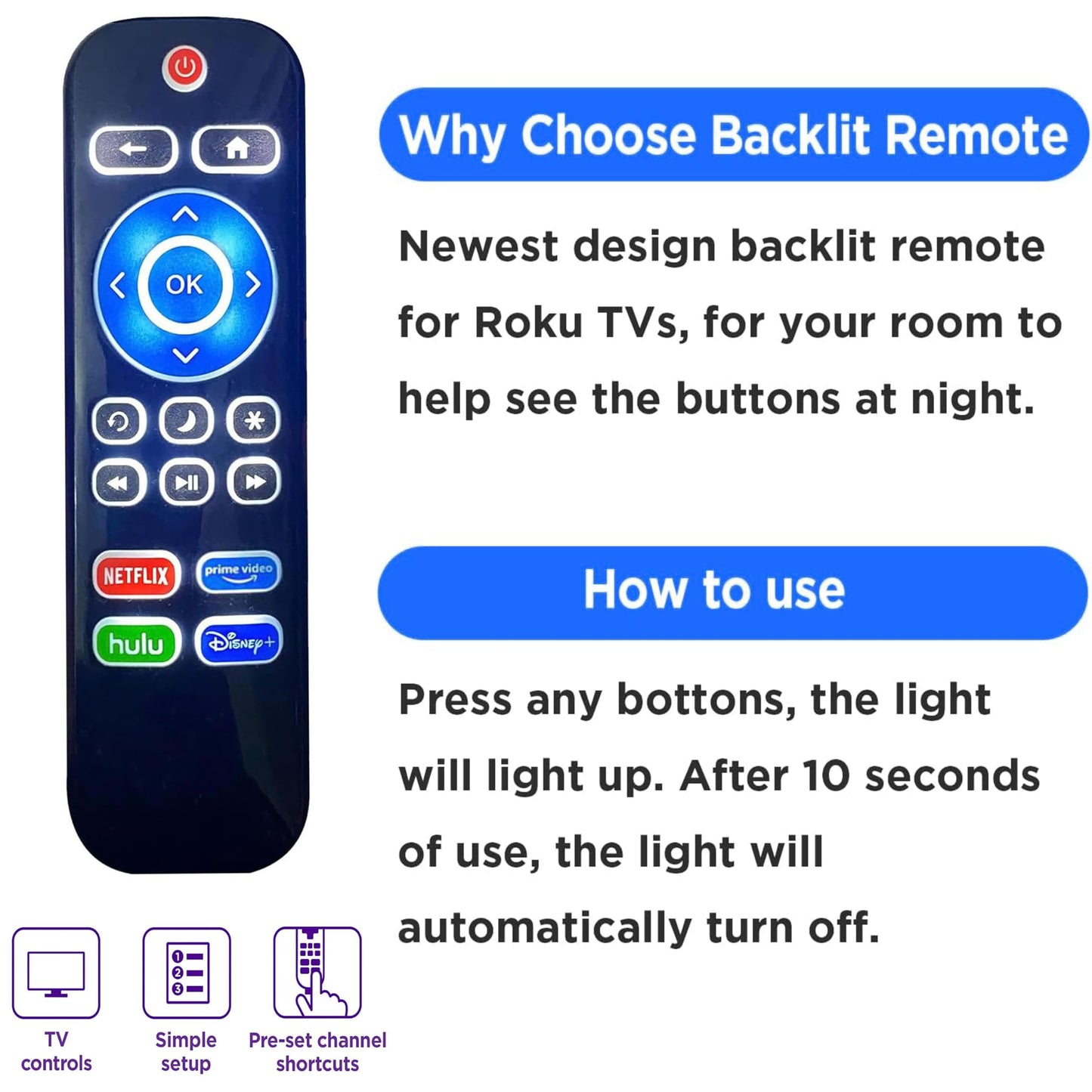 Universal Remote for All Roku TV Remote,Compatible for All TCL-ONN-Hisense-Roku TV Remote, (Not for Roku Stick and Box)