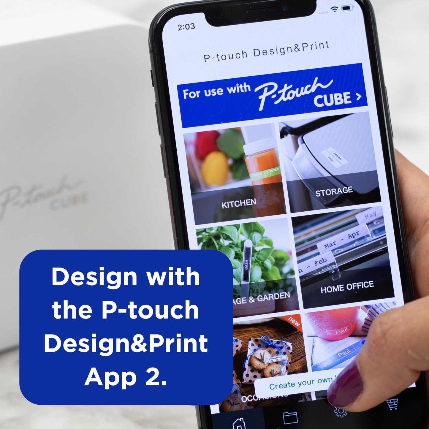 Brother P-Touch Cube Smartphone Label Maker, Bluetooth Wireless Technology, Multiple Templates Available, Apple & Android Compatible - Blue, 2.5 x 4.6