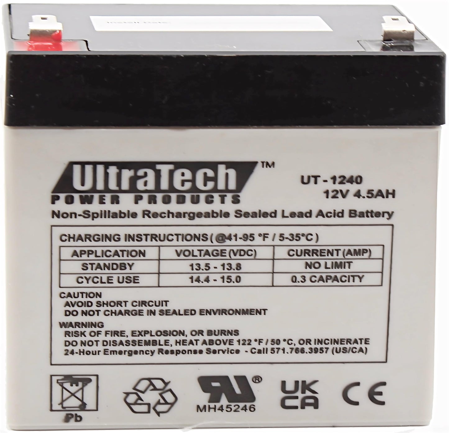 UltraTech UT-1240 / UT-1250-F1 12V, 4.5Ah Sealed Lead Acid Alarm Battery UT1240 UT-1250-F1 ISO9001