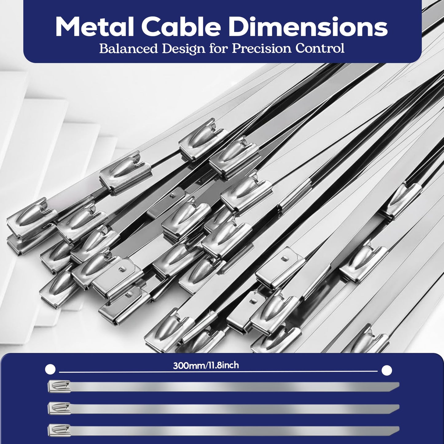 Metal Zip Ties 11.8 Inch 100 PCS Heat-Resistant Heavy-Duty Self-Locking Cable Ties, 304 Epoxy-Coated Stainless Steel Zip Ties for Exhaust, Machinery