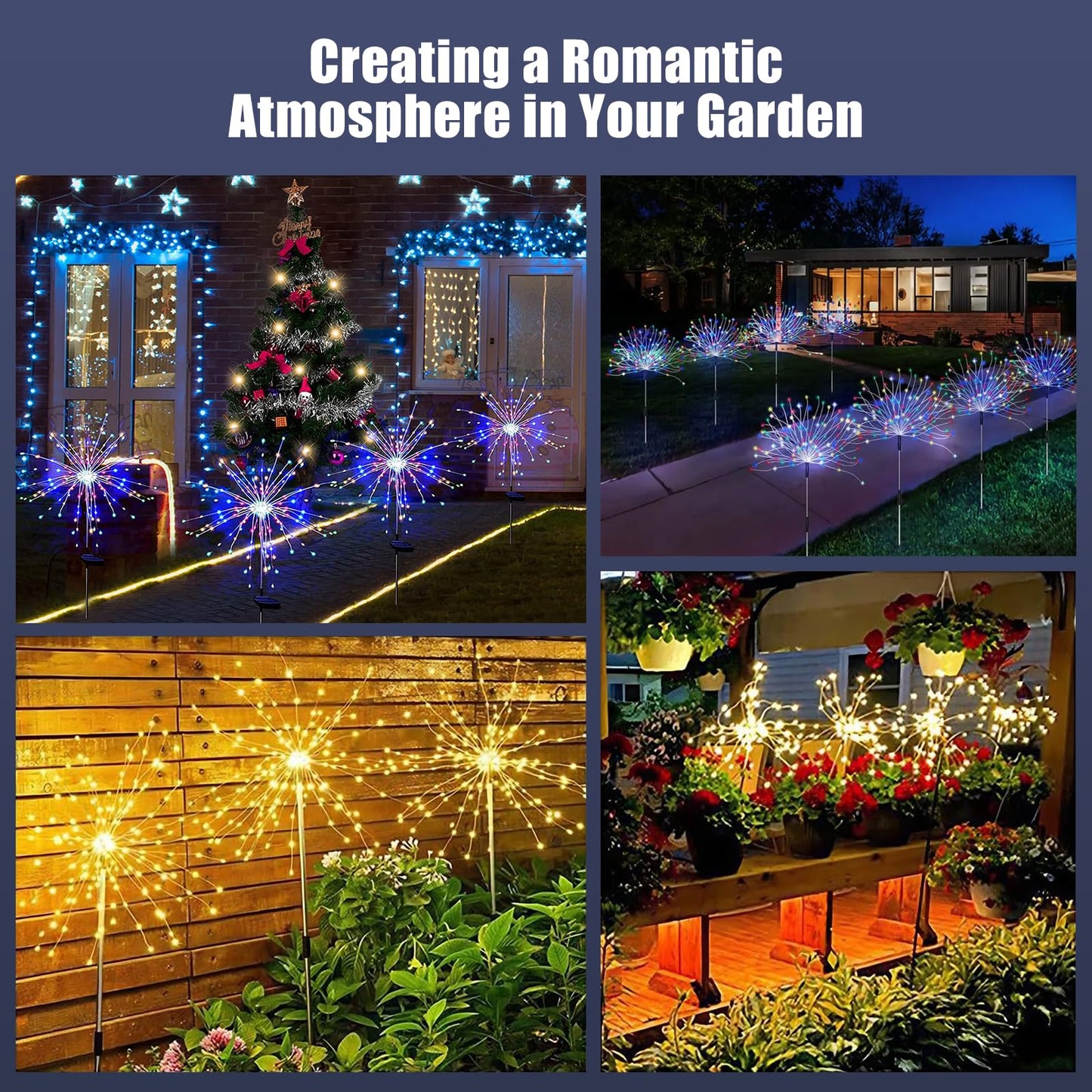 DONGULI Outdoor Solar Garden Lights, 120 LEDs 8 Lighting Modes Waterproof Solar Fireworks Light Sparklers for Patio Walkway Yard Courtyards Pathway