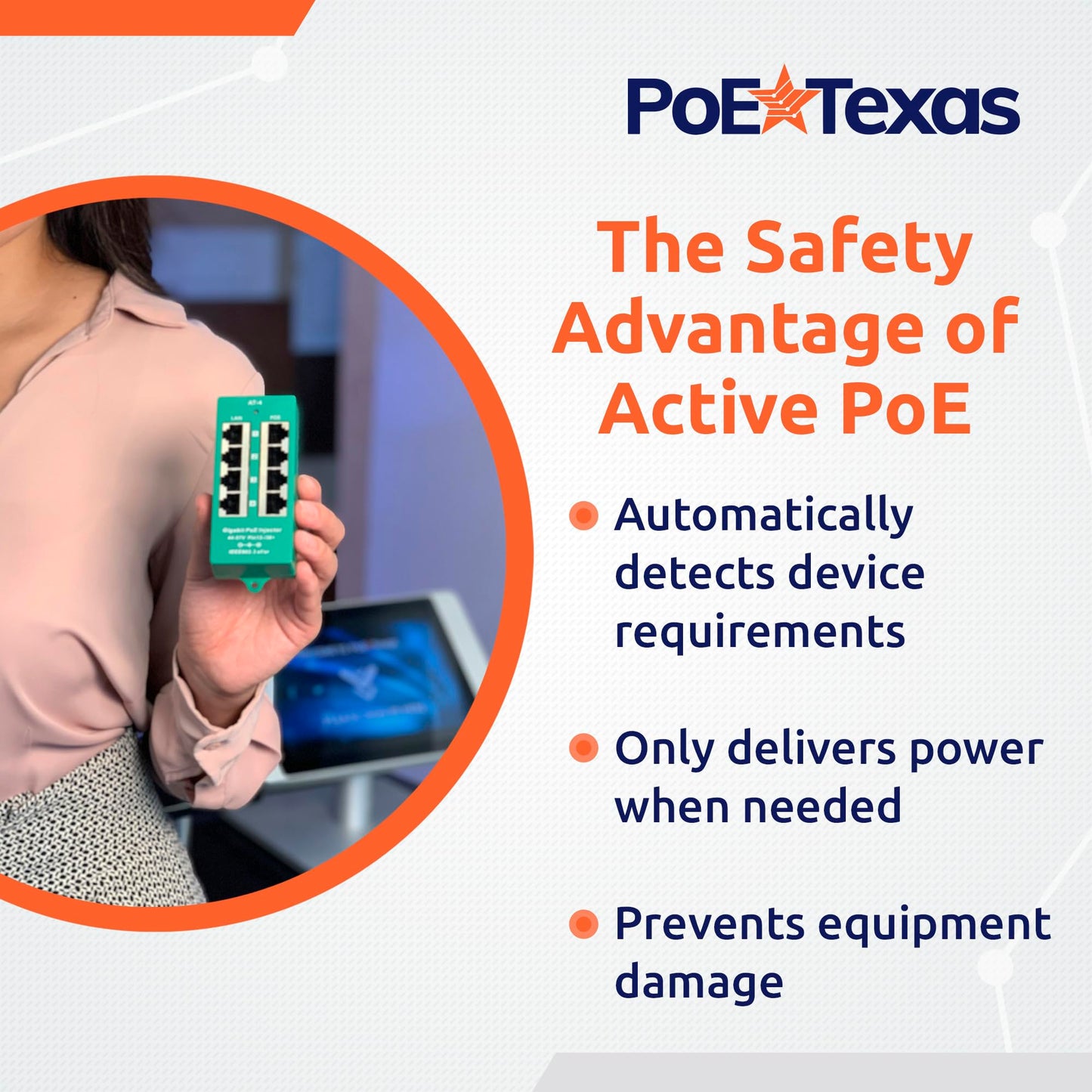 PoE Texas 4 Port PoE Active Mode A Injector with 48V 60W Power Supply - Add PoE+ to Any Switch or Router - 802.3at/af Compliant PoE Midspan for WiFi