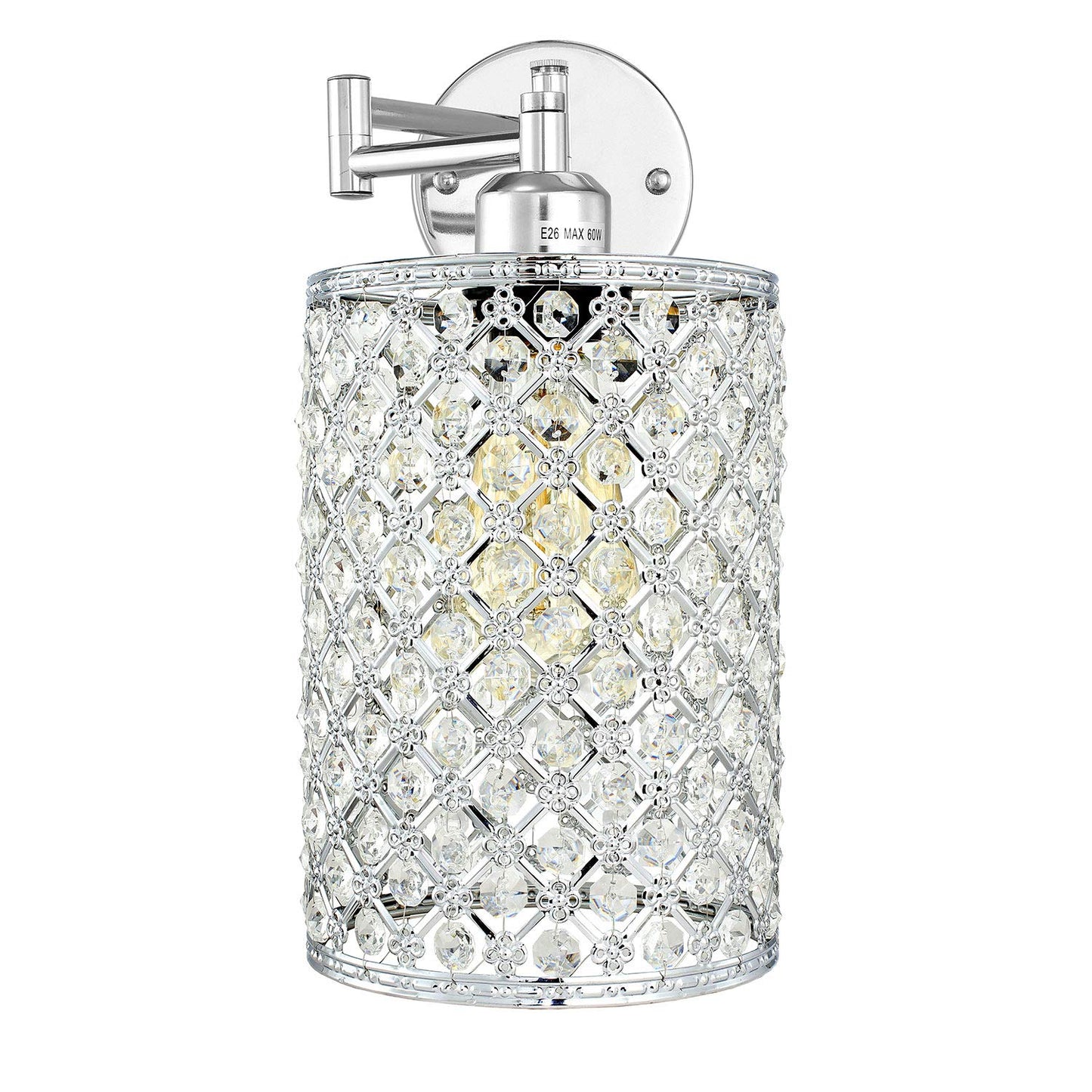 Merlight 1-Light Wall Lamp Modern Style Metal Round lampshade Decorative Dimmable Crystal E26 Base Wall Lights Industrial Swing Arm Wall Sconce