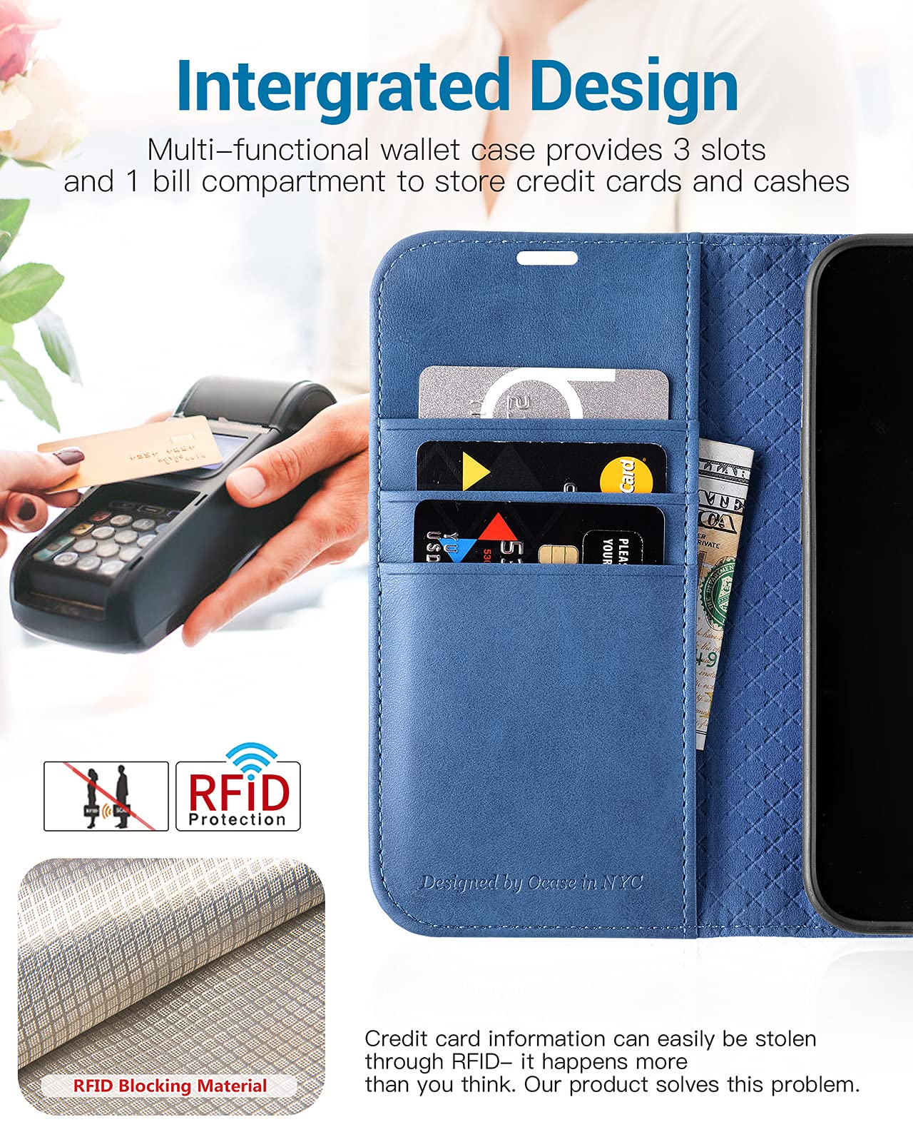 OCASE Compatible with iPhone 13 Wallet Case, PU Leather Flip Folio Case with Card Holders RFID Blocking Kickstand [Shockproof TPU Inner Shell] Phone
