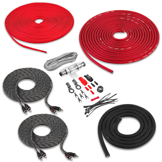 Belva True 8 Gauge AWG Premium CCA Complete Amplifier Wiring Kit with OFC 4-Channel RCA Cable - BAK84 RED