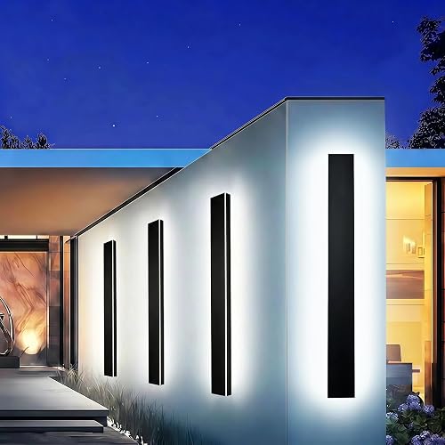 ENMLN 4.33in Wide Modern Outdoor Lights,24in 2PC Dimmable Waterproof Long Wall Sconce with Remote,Black Exterior Light Fixture Wall Mount for Front