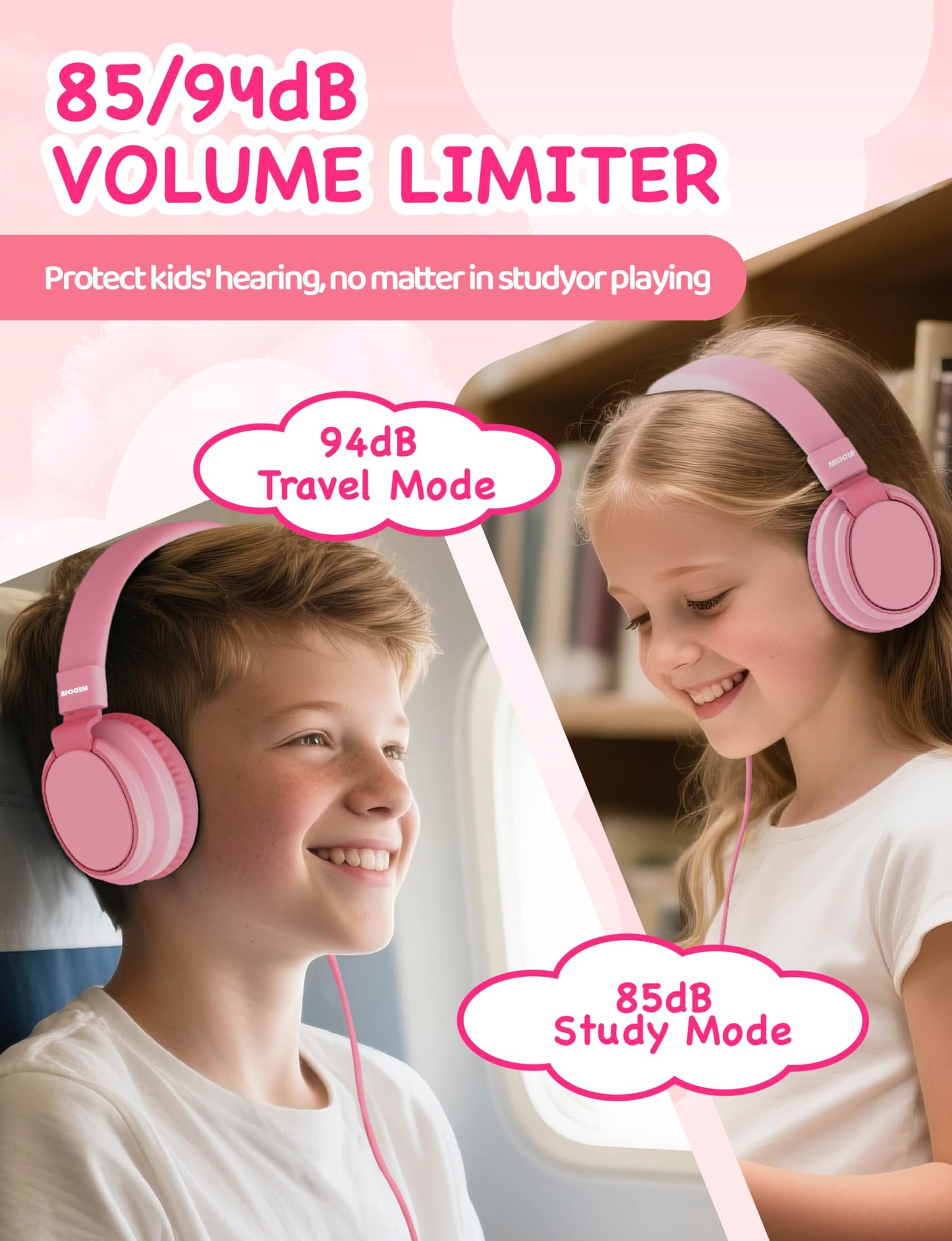 MIDOLA Kids Headphone Wired Volume Limited 85/94dB Over-Ear/On-Ear Foldable Headset with Microphone Hearing Protection Headphones for Toddler Boy…