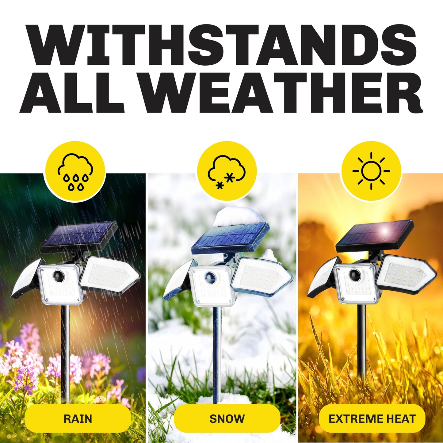 Bell+Howell Solar Flood Lights Outdoor Motion Sensor 2 Pack, 500 Lumens 89 LEDs, 3 Heads Wide Angle 1420 Sq Ft Coverage, IP65 Waterproof Solar