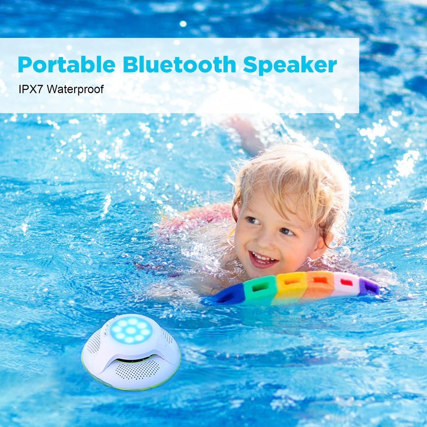 Portable Bluetooth Speakers,Wireless Floating Speaker Stereo with Waterproof IPX7 and Colorful LED Light,10 Meters Bluetooth Range Shower Speaker