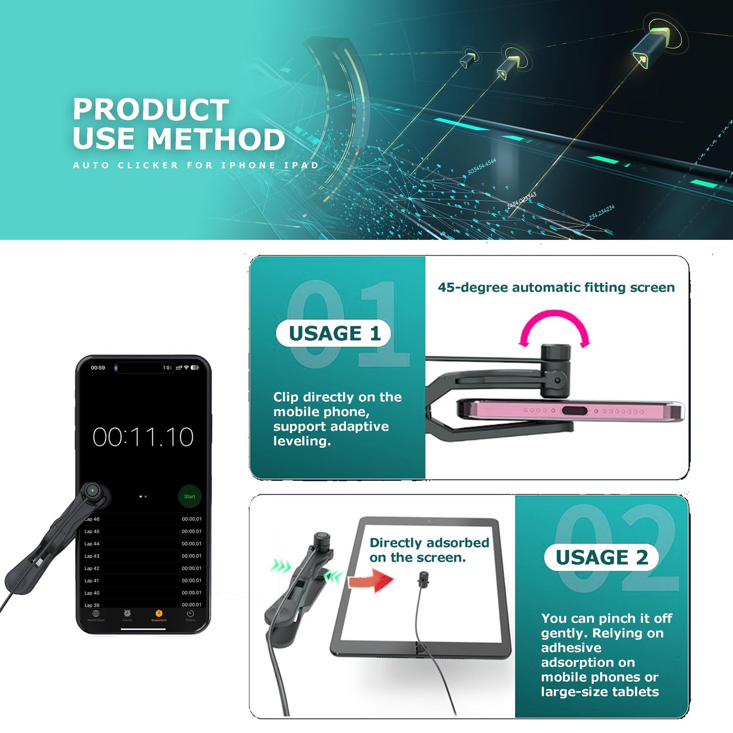 BlissKiss Auto Clicker, Adjustable Click Speed, Max 50 Clicks Per Second, Connect Up to 5 Click Heads | Ideal for Gaming, Live Broadcasts Likes