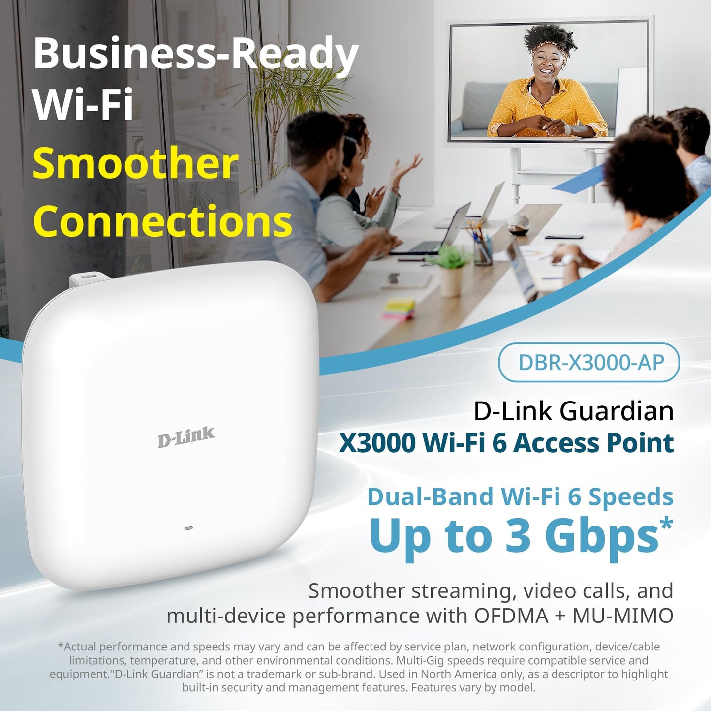 D-Link Guardian X3000 Wi-Fi 6 Access Point (DBR-X3000-AP) Dual-band AX3000 Smart Access Point with WPA3, VLANs, PoE Powered, Guest WiFi, Mesh Support