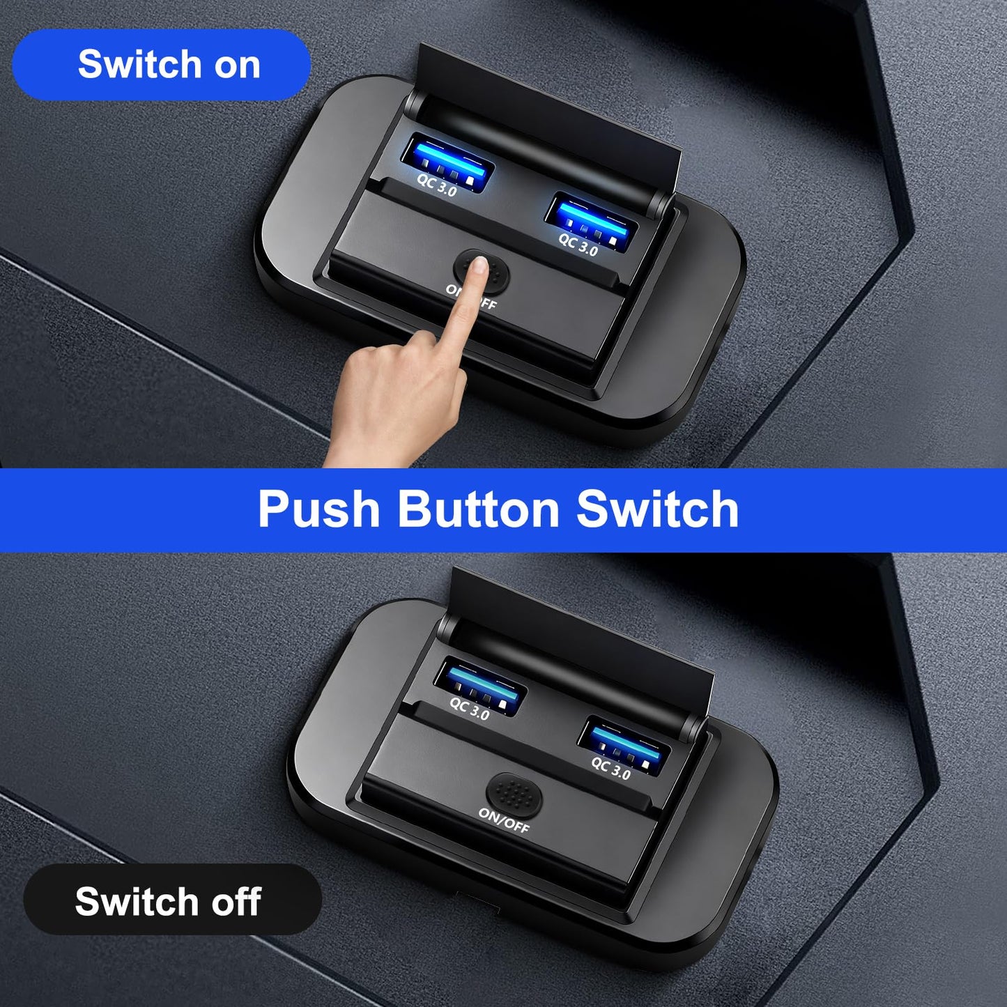 DAESENN 12V Flush Mount USB Charger with Power Switch, Multi-Port Car Charger for RV, Boat, Car, Bus, ATV, Motorcycle - Panel Mount Charging