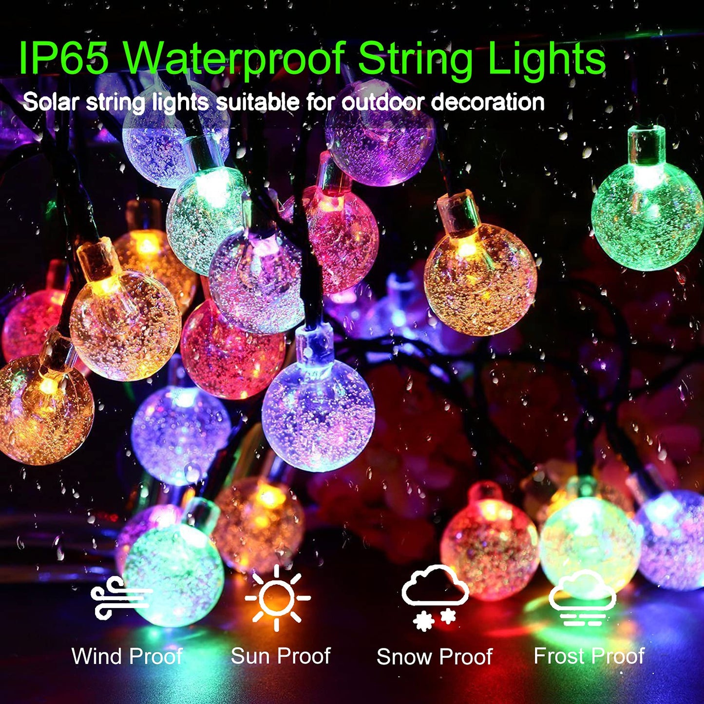 Solar String Lights Outdoor 100 Led 40 Feet Multi-Color Crystal Globe Lights with 8 Lighting Modes, Waterproof Solar Powered Patio Lights for Garden