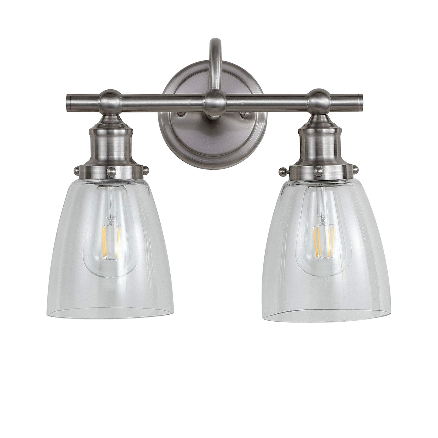 SAFAVIEH SCN4045A Layton Brush Nickel and Clear 2-Light Bathroom (LED Bulbs Included) Sconce