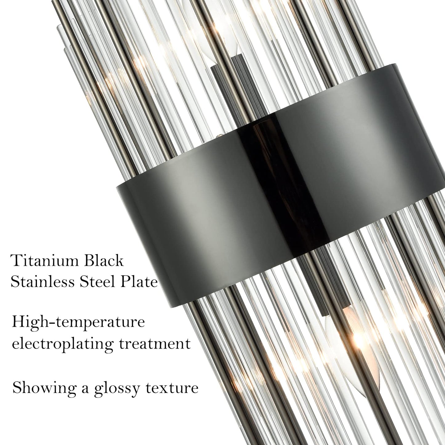 SAMTEEN Modern 2-Light Crystal Wall Sconces Set of Two Black Glass Bathroom Wall Light Fixtures Luxury Crystal Sconces Wall Decor for Bedroom Hallway