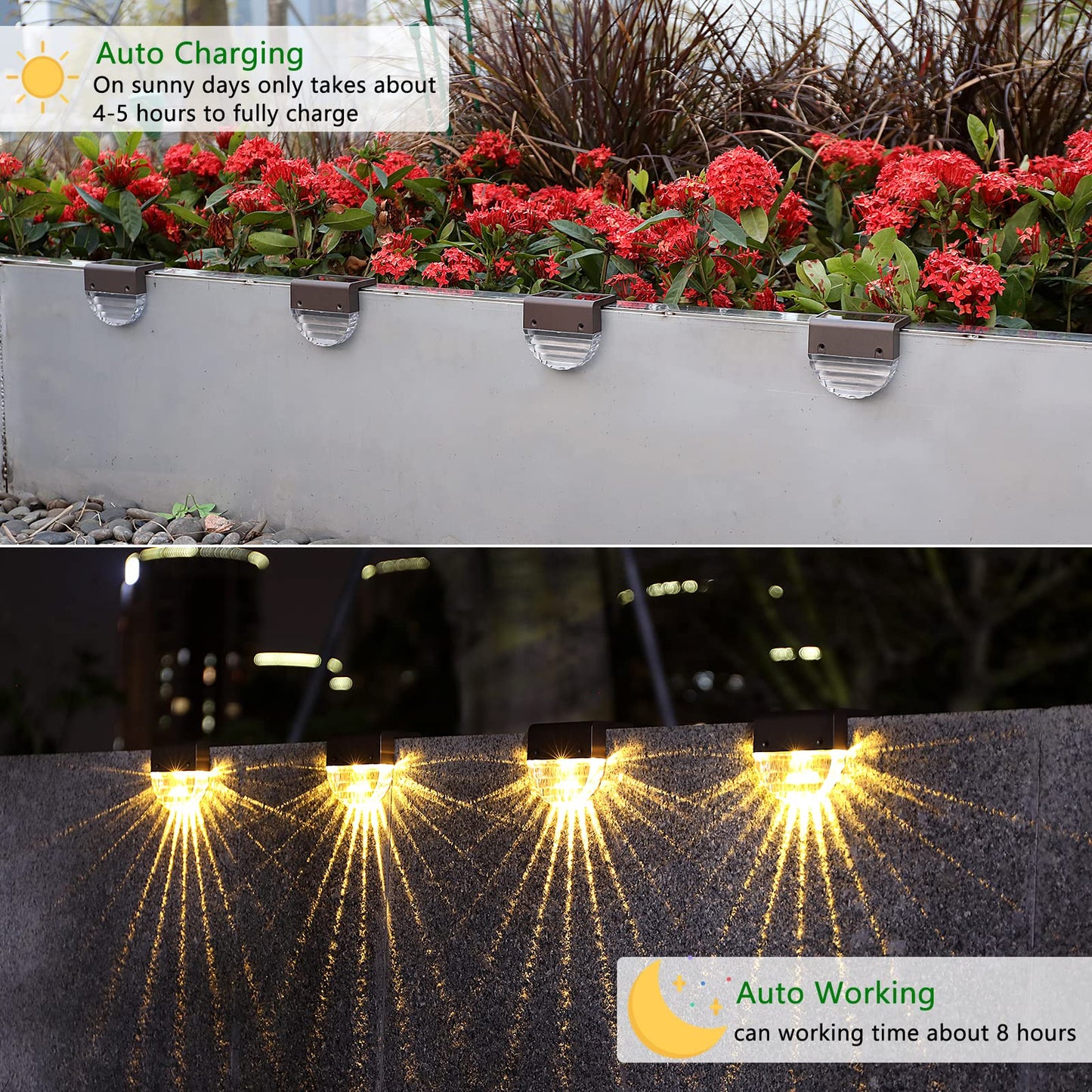 Melunar Solar Deck Lights, 6 Pack Waterproof LED Solar Step Light Outdoor, Fence Lights Solar Powered for Outside, Garden, Patio, Stairs,Yard,10