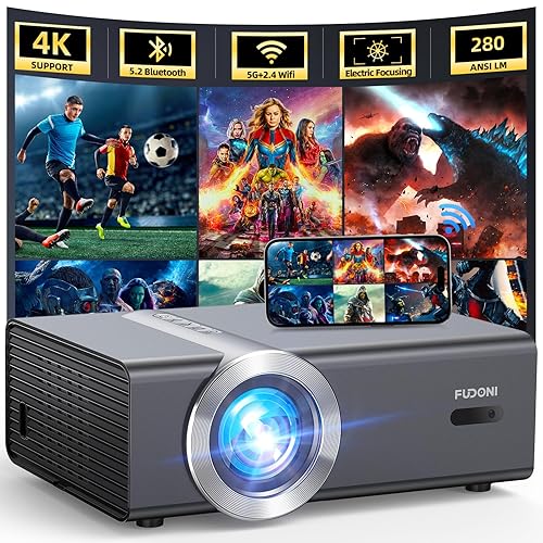[Electric Focus/Auto Keystone] Projector with WiFi and Bluetooth, Native 1080P 4K Supported,FUDONI Outdoor Movie Projector for Home Theater UP